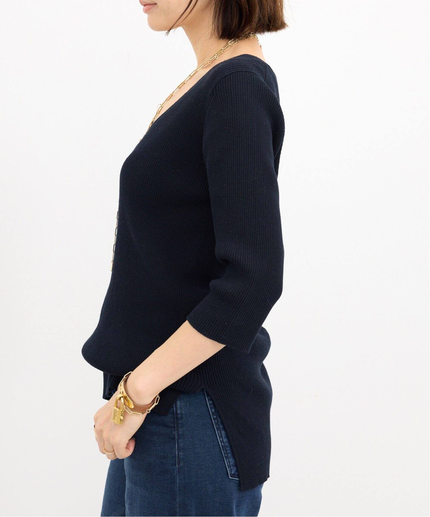 Rib V neck Knit（ニット／セーター）｜L 