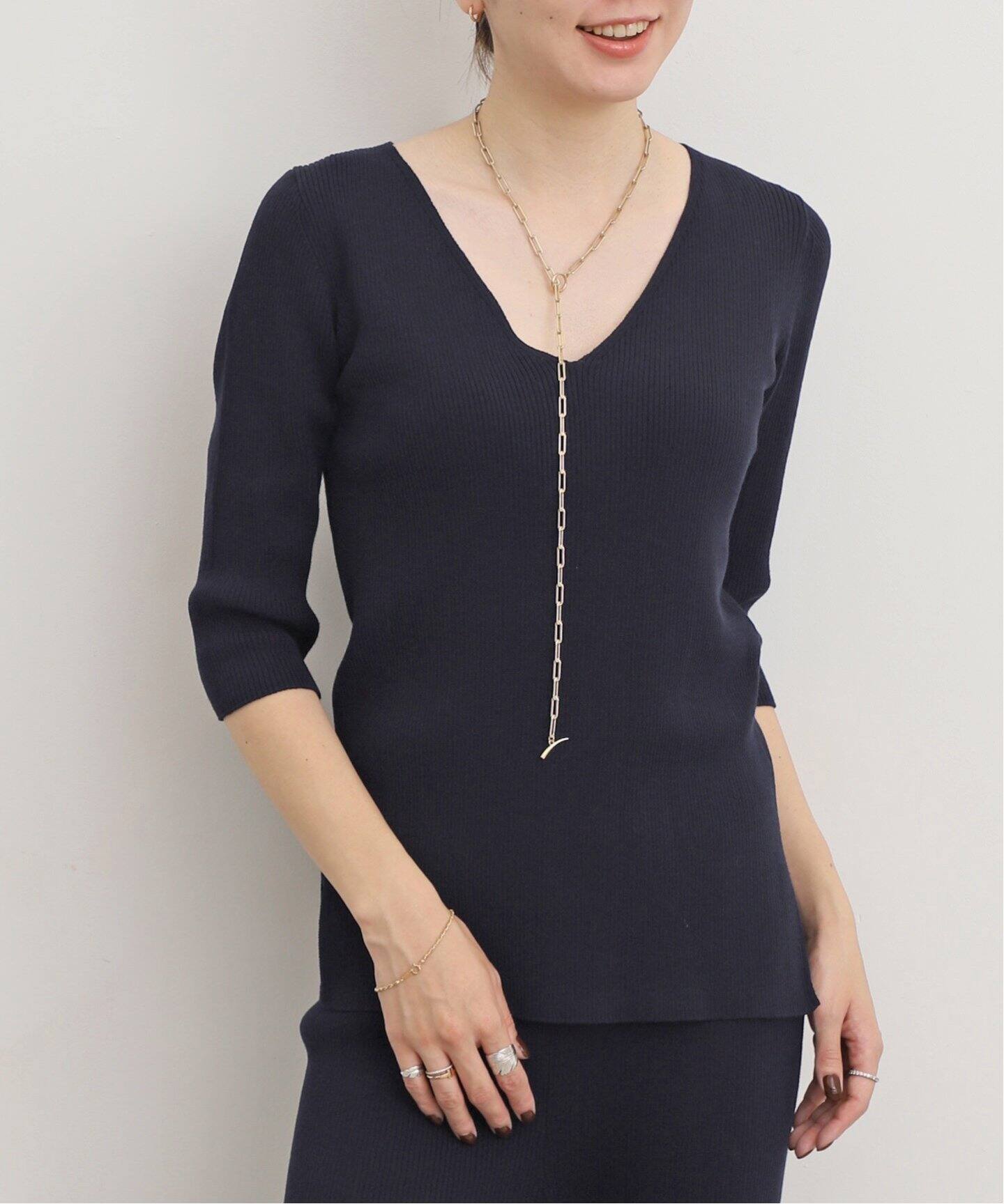 Rib V neck Knit（ニット／セーター）｜L 