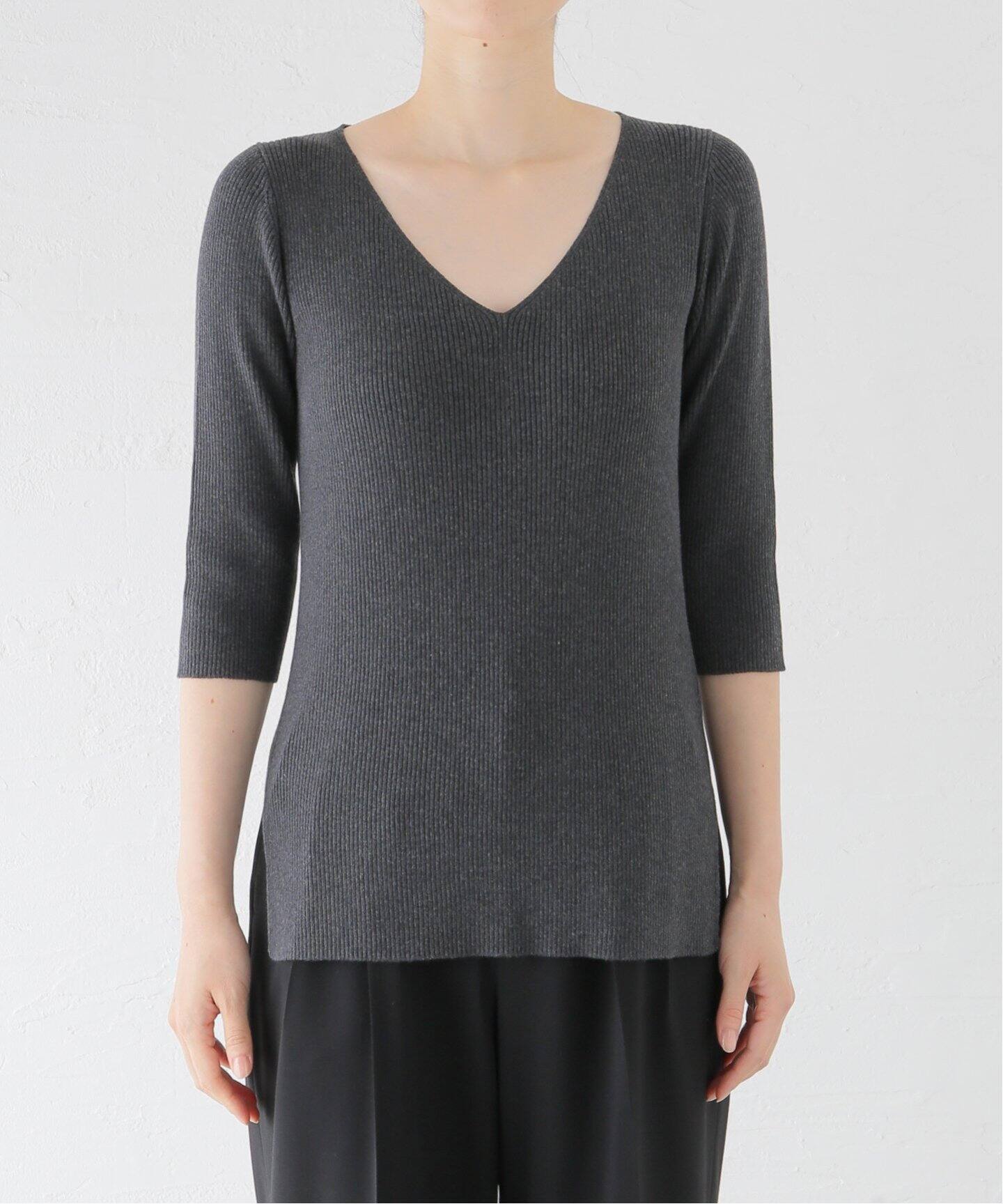 Rib V neck Knit（ニット／セーター）｜L 