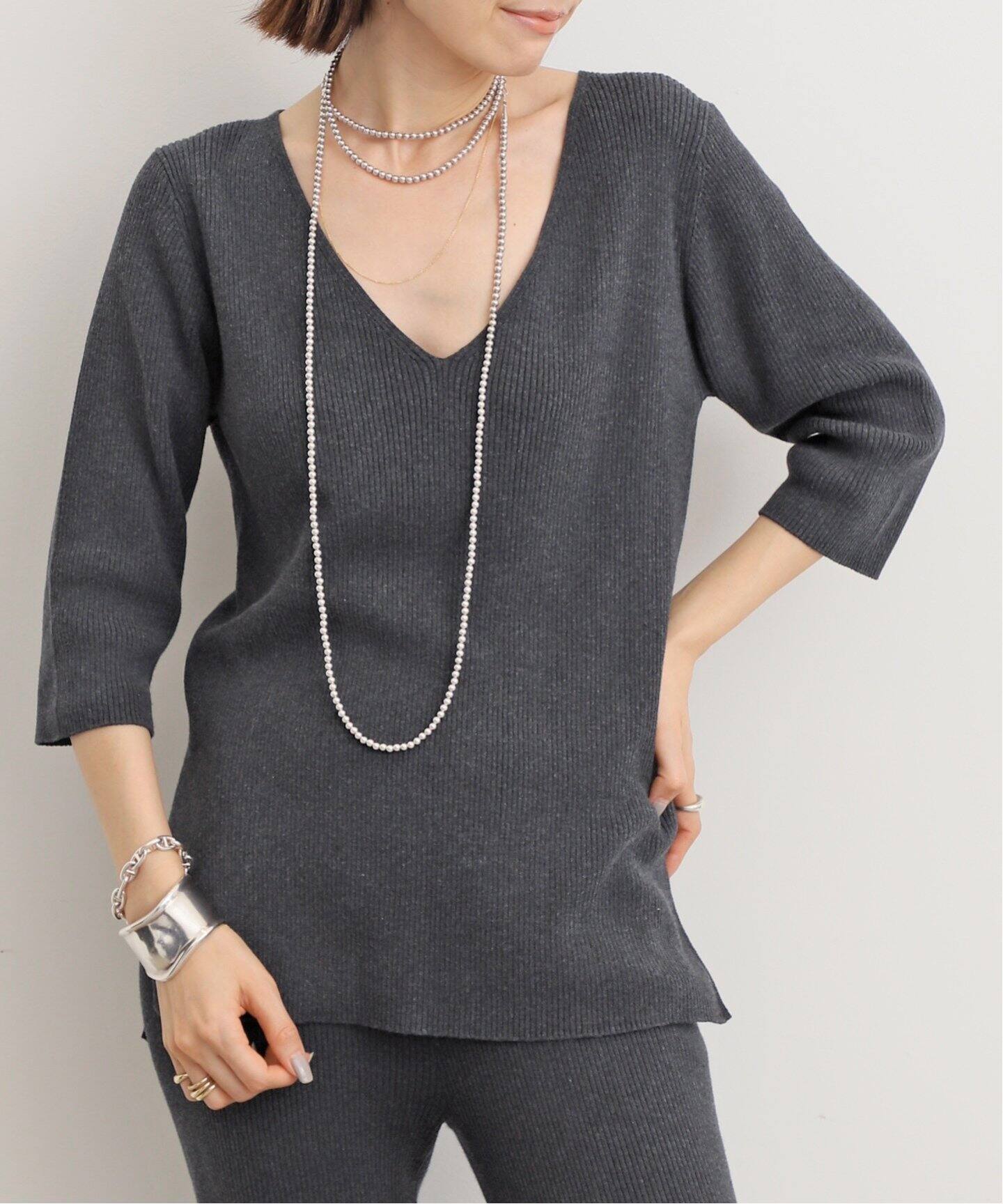Rib V neck Knit（ニット／セーター）｜L 