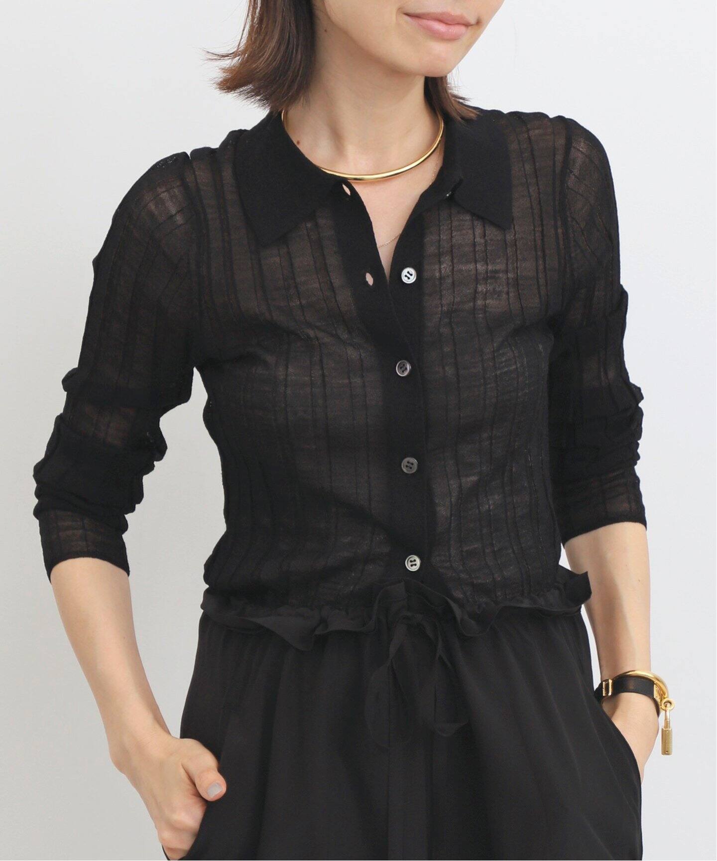 Wide Rib Sheer Knit Cardigan（ニット／セーター）｜L