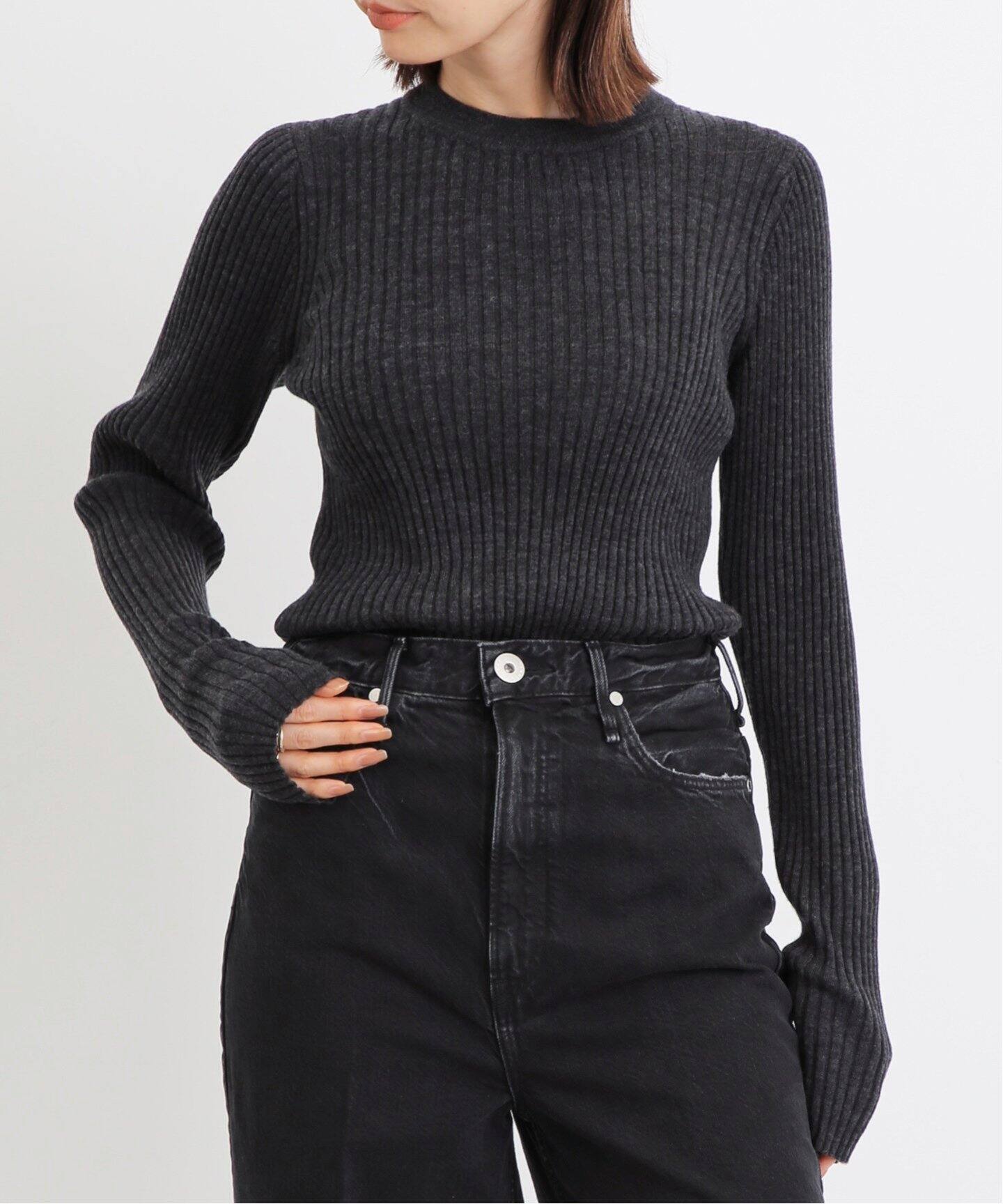 WIDE RIB CREW NECK KNIT（ニット／セーター）｜L