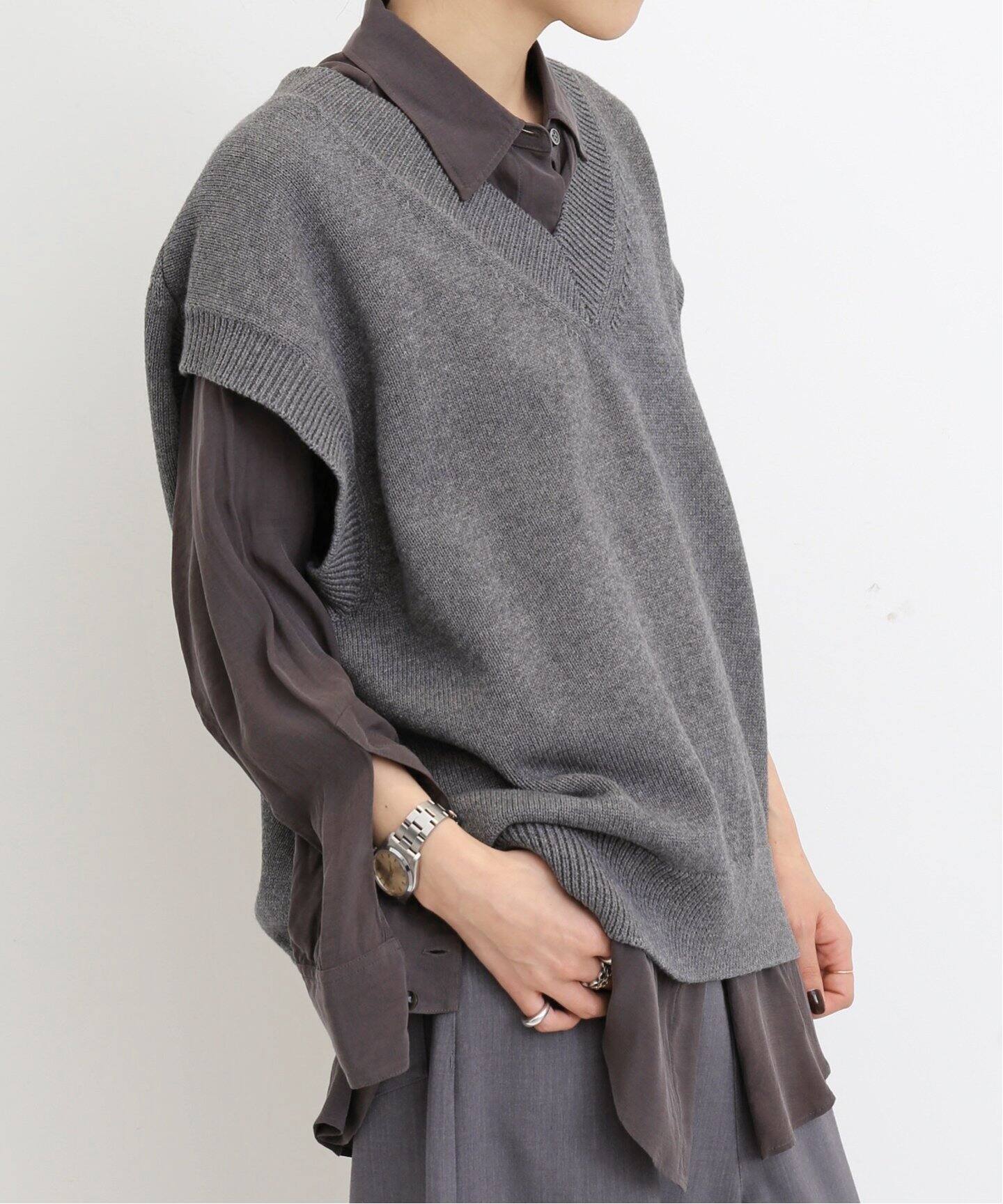COTTON WOOL KNIT VEST（ニット／セーター）｜L