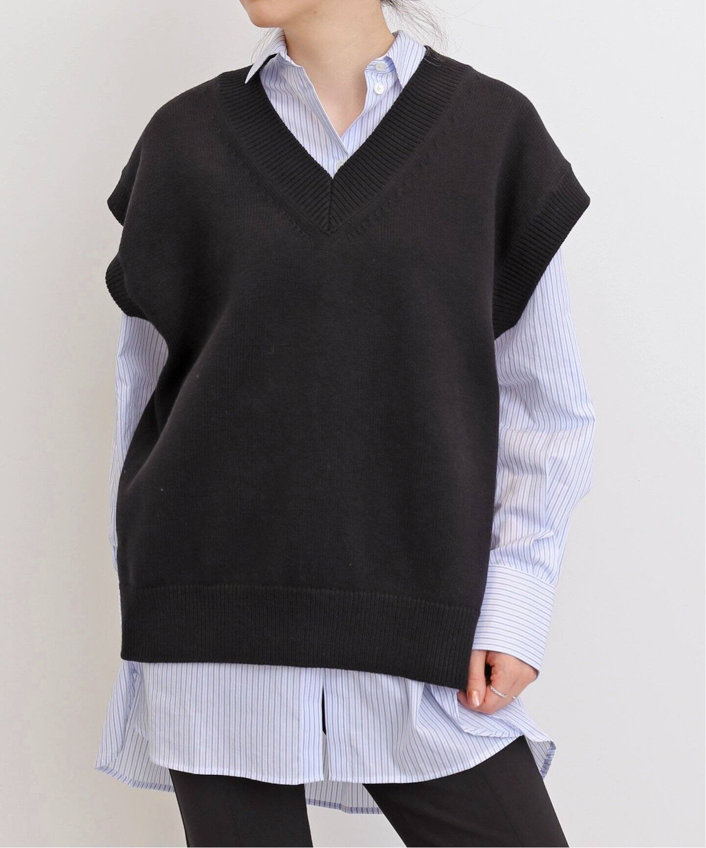 COTTON WOOL KNIT VEST（ニット／セーター）｜L 