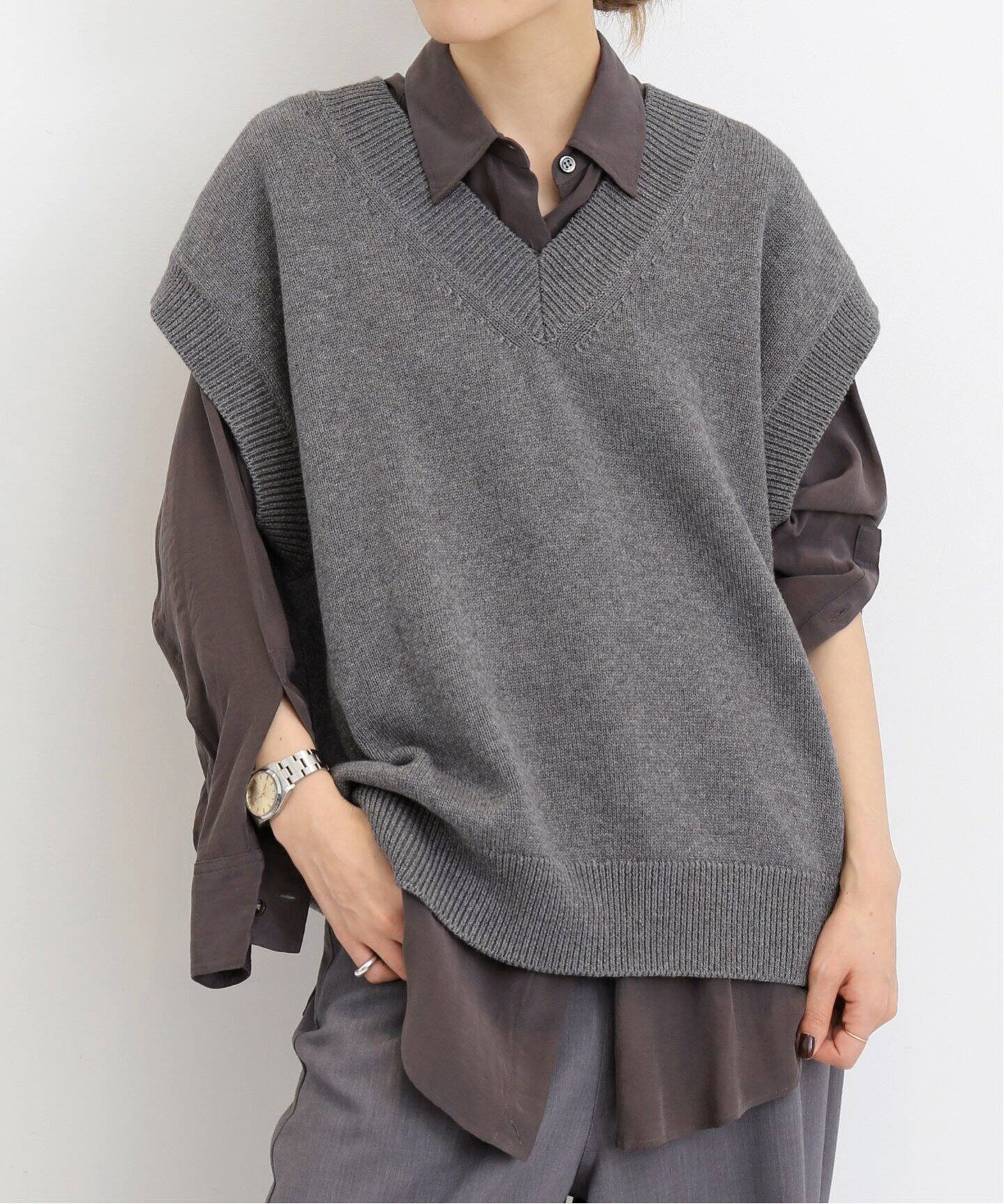 COTTON WOOL KNIT VEST（ニット／セーター）｜L 