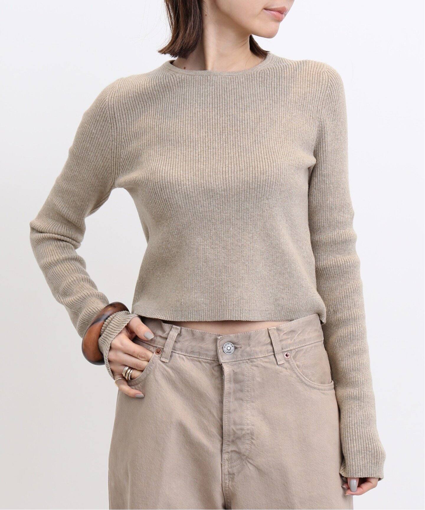 LAUREN MANOOGIAN/ローレン マヌージアン】 RIB CROP CREWNECK TOP  