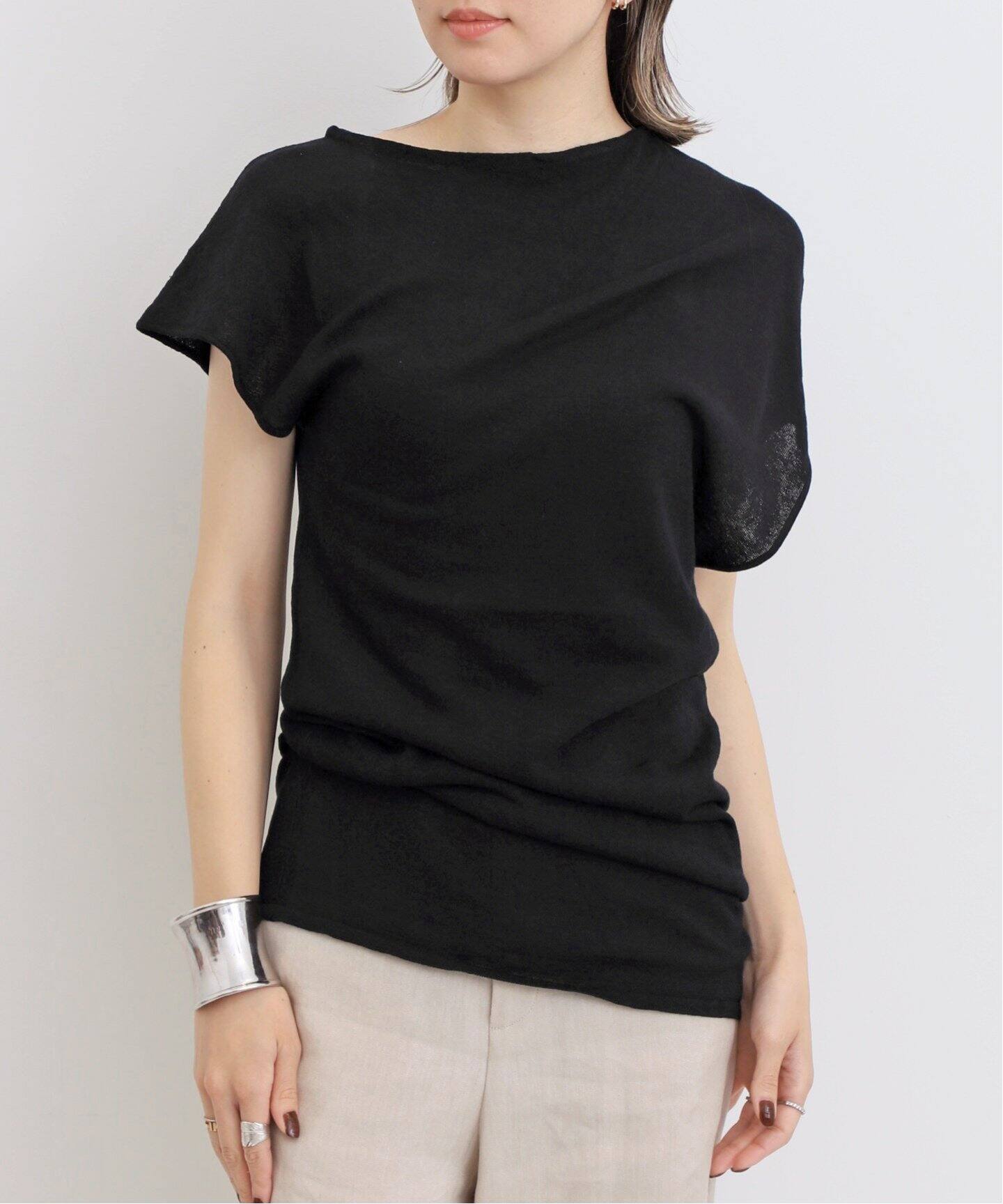 RUOHAN/ローハン】 BLACK KNITTED YUME TOP（ニット／セーター）｜L  