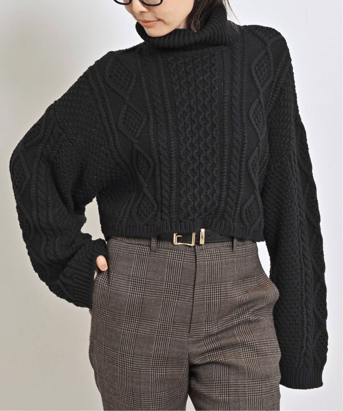 DENIMIST/デニミスト】 CROPPED CABLE TURTLENECK SWEATER（ニット 