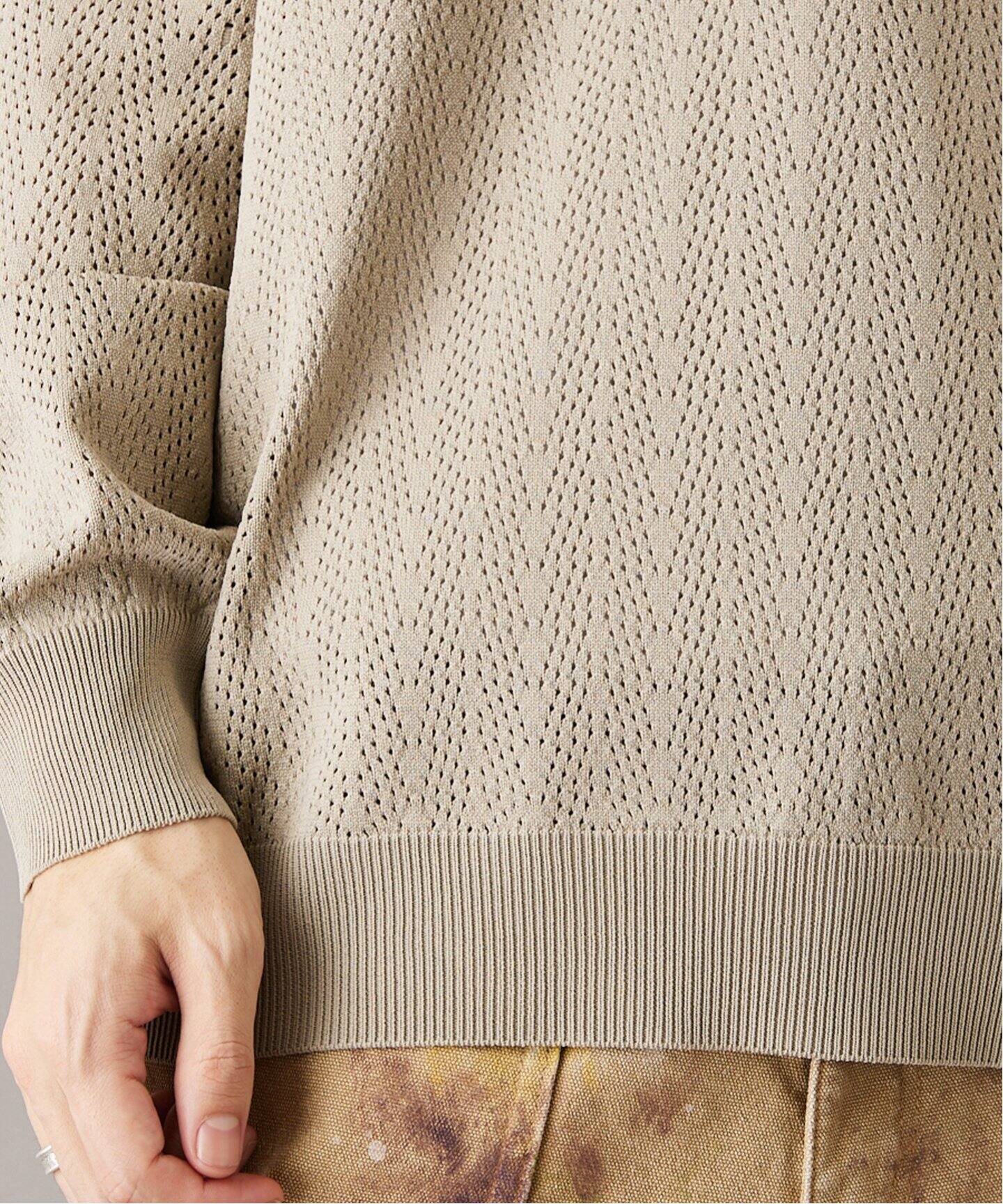 透かし編み ポリニットポロシャツ L/S（ニット／セーター