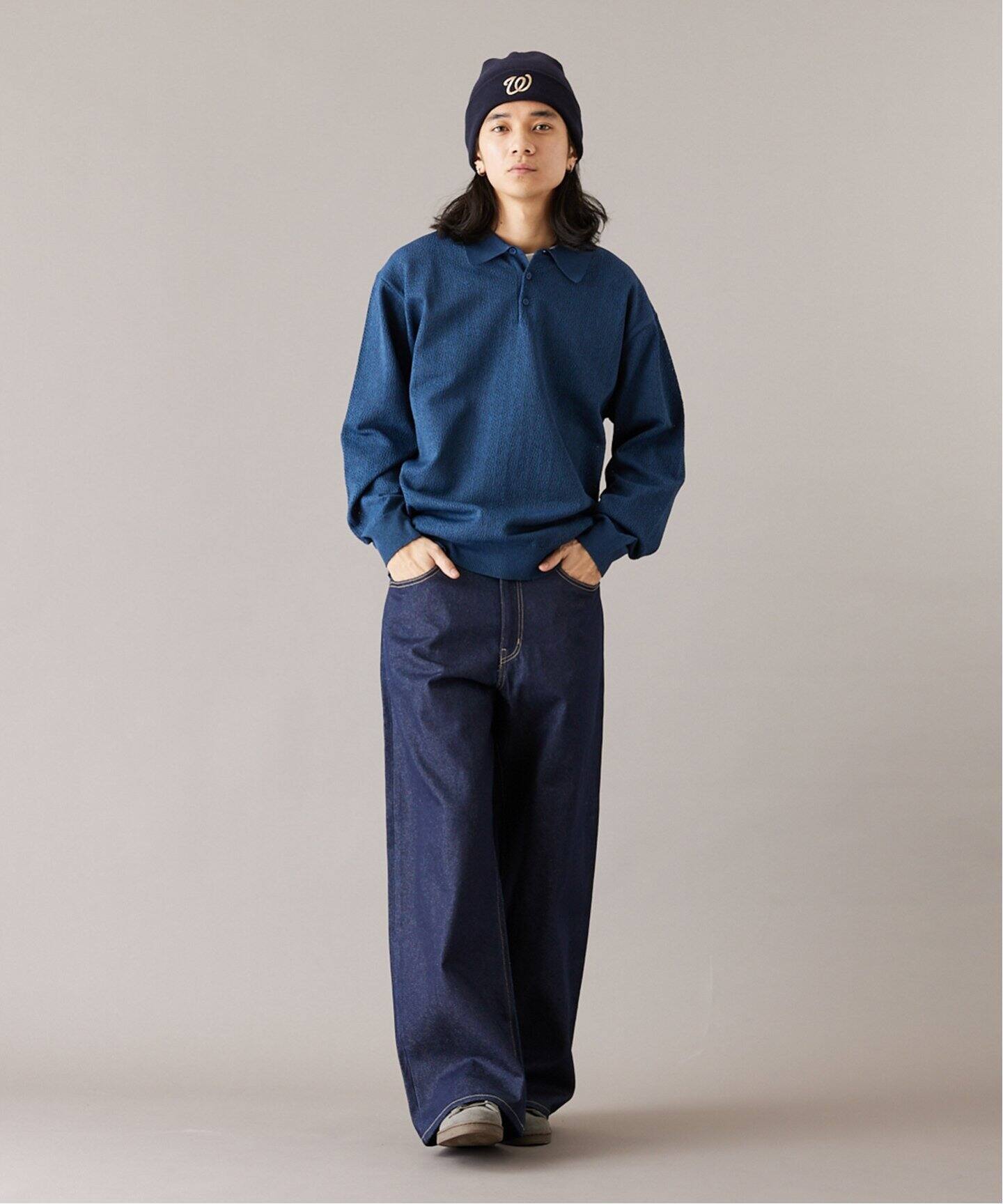 透かし編み ポリニットポロシャツ L/S（ニット／セーター
