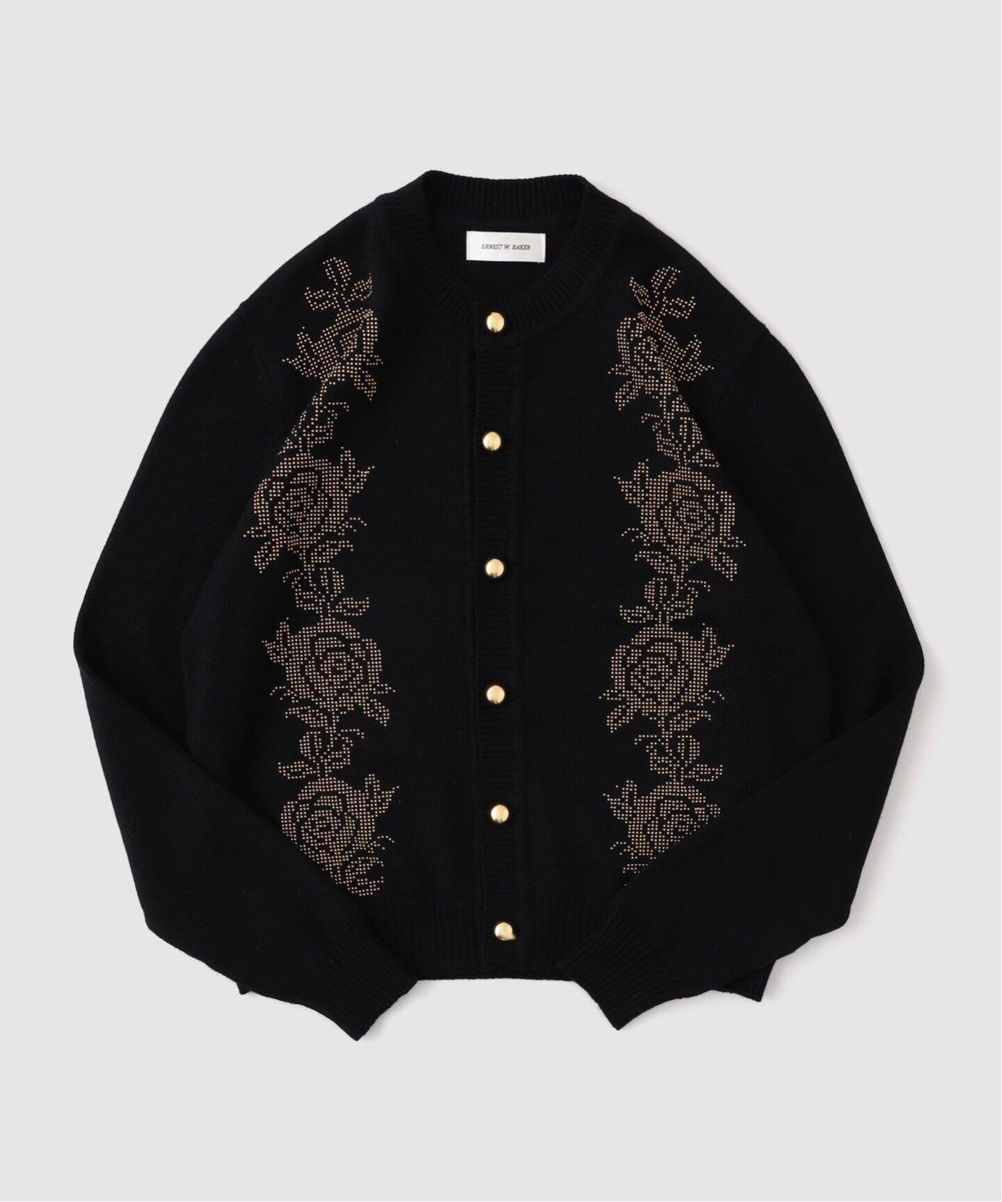 ERNEST W. BAKER / アーネストダブルベイカー】 Rose Studded Cardigan 