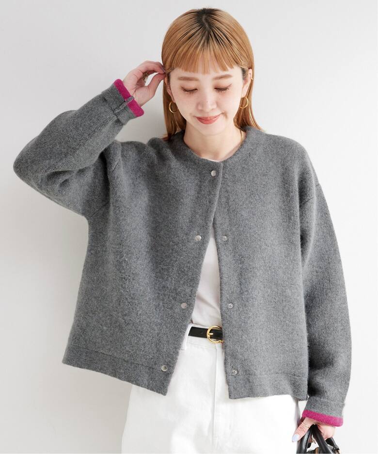 追加2予約》2層スムース編みニットブルゾン（カーディガン）｜B.C  