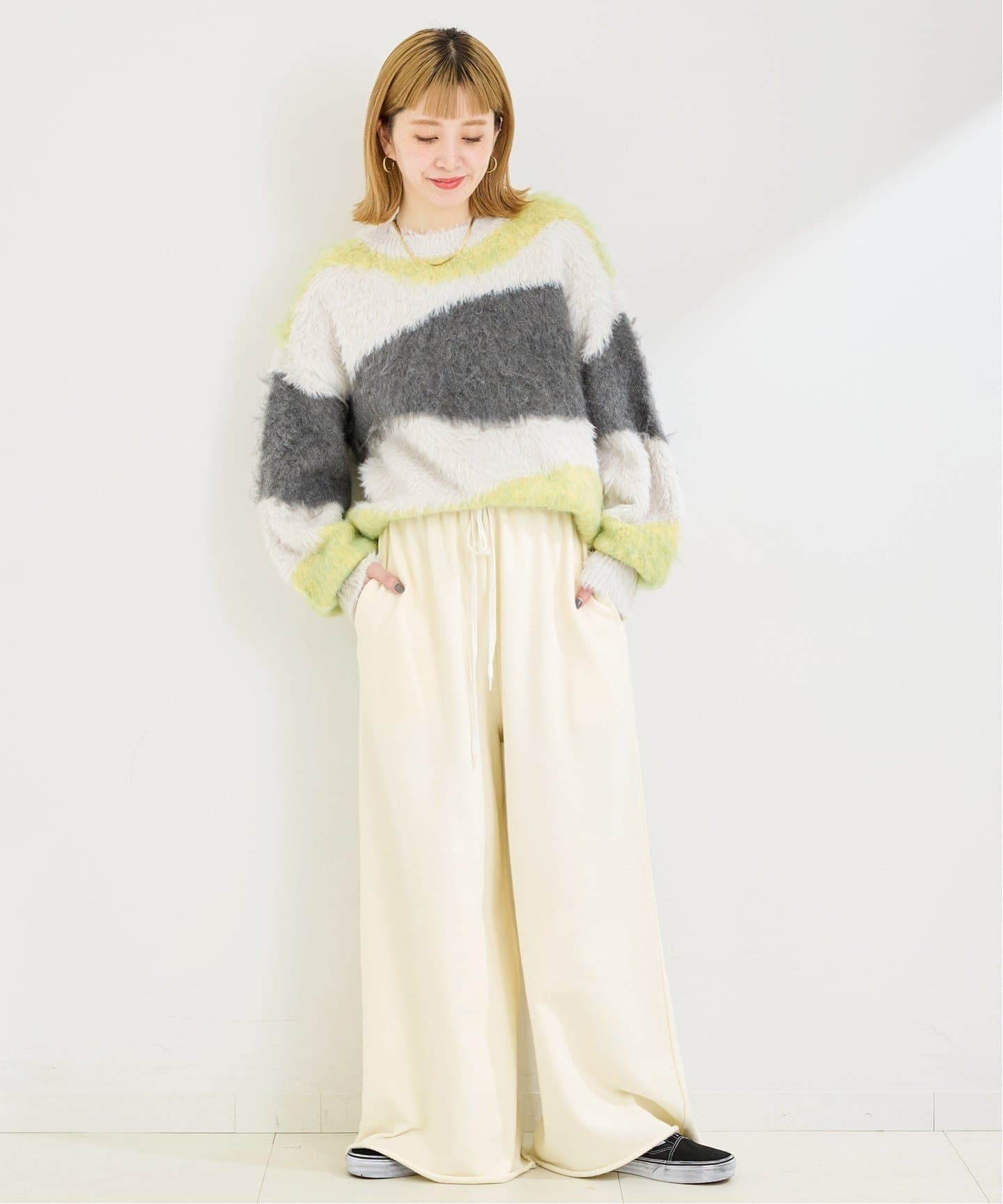 ニット セーター シャギー配色柄ニット レディース シャギー配色柄ニット（ニット／セーター）｜B.C STOCK（ベー