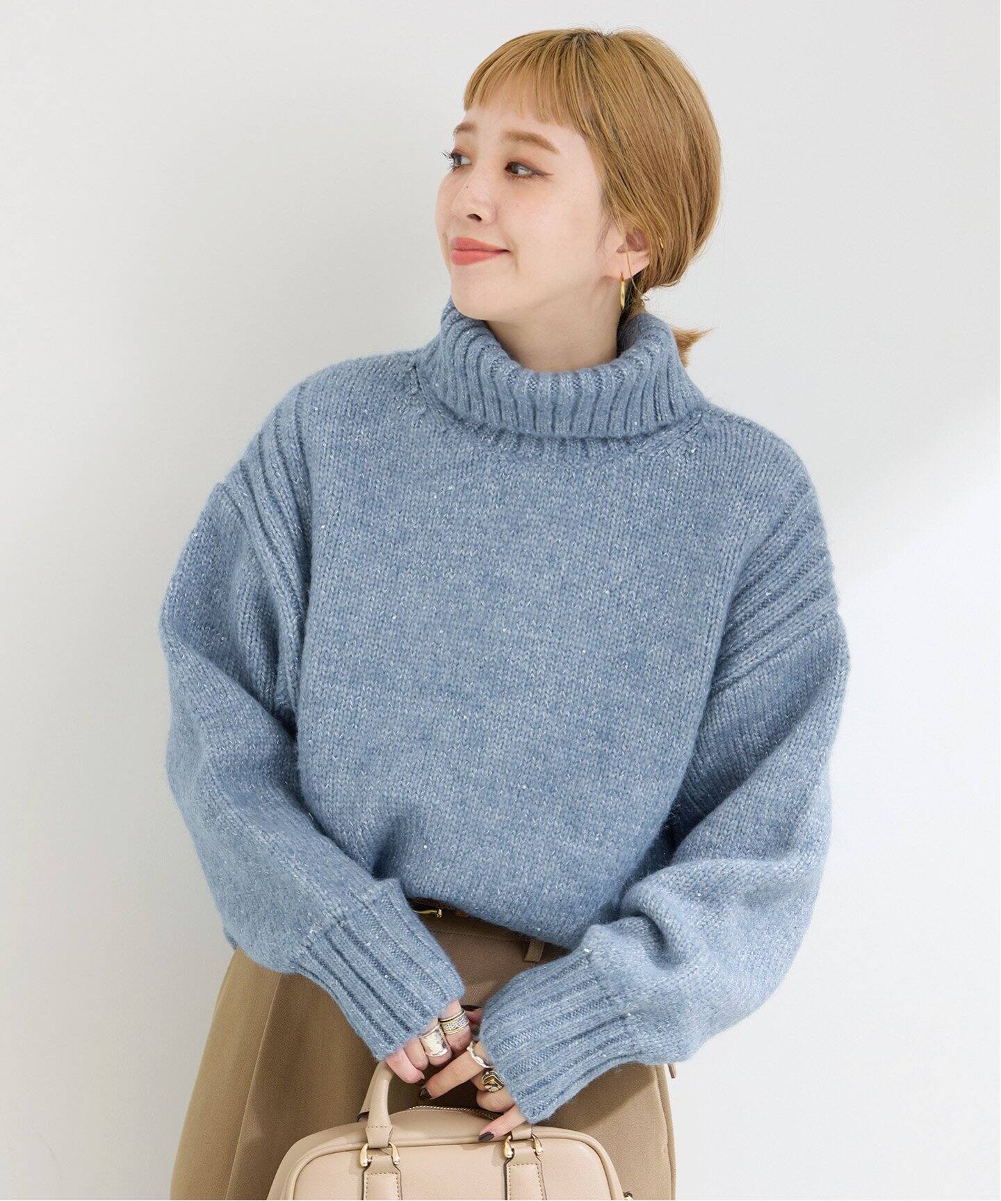 ラメスパンコールタートルニットプルオーバー（ニット／セーター  