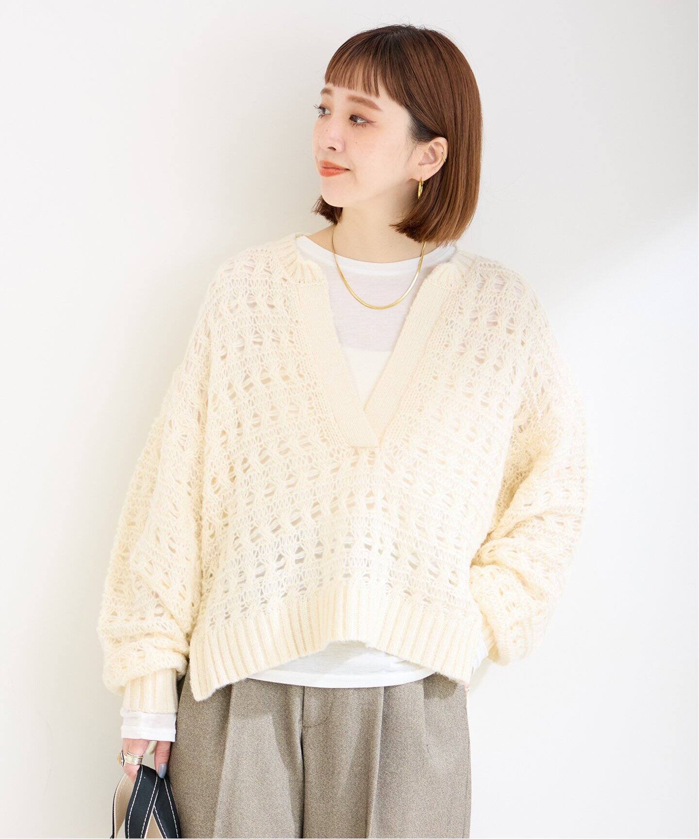 メッシュ編みスキッパーニット（ニット／セーター）｜B.C STOCK（ベー 