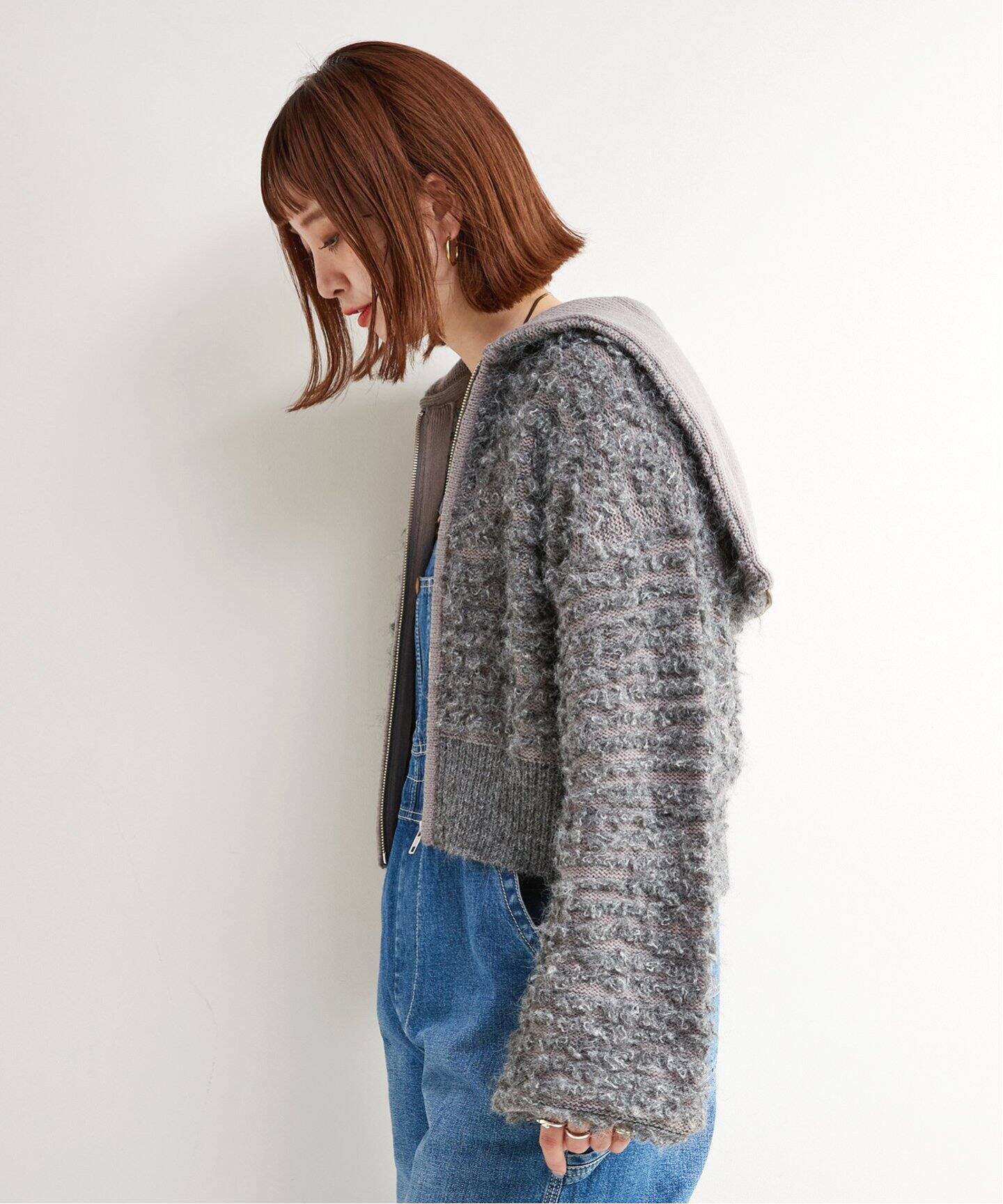 ループブークレーフードニットブルゾン（カーディガン）｜B.C STOCK