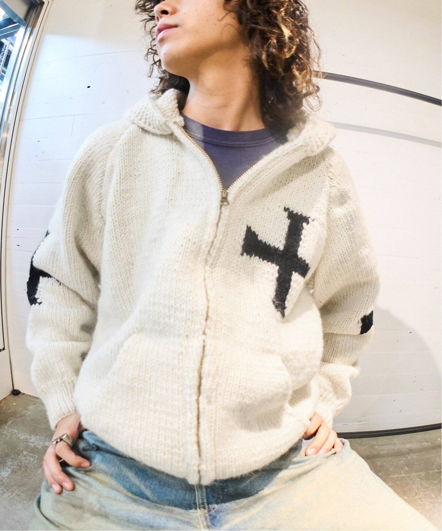 MacMahon Knitting Mills 】 +【Niche.】 Hooded Zip Knit-Cross 