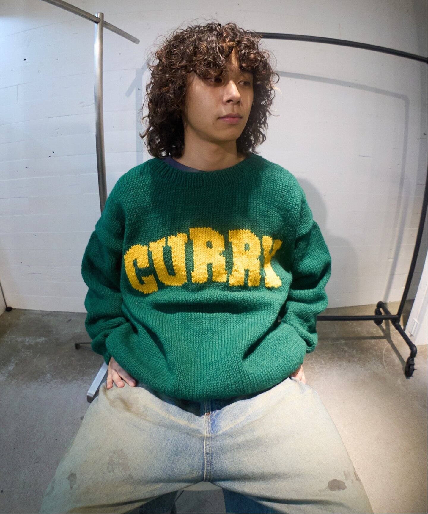 MacMahon Knitting Mills 】 +【Niche.】 Crew Neck Knit-GREEN CURRY 