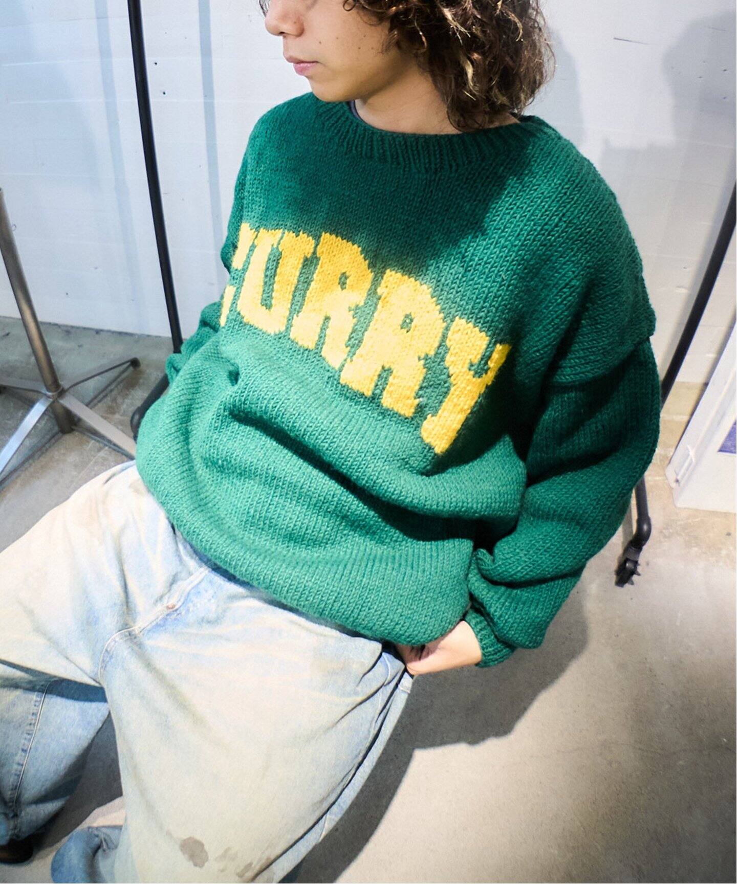 MacMahon Knitting Mills 】 +【Niche.】 Crew Neck Knit-GREEN CURRY 