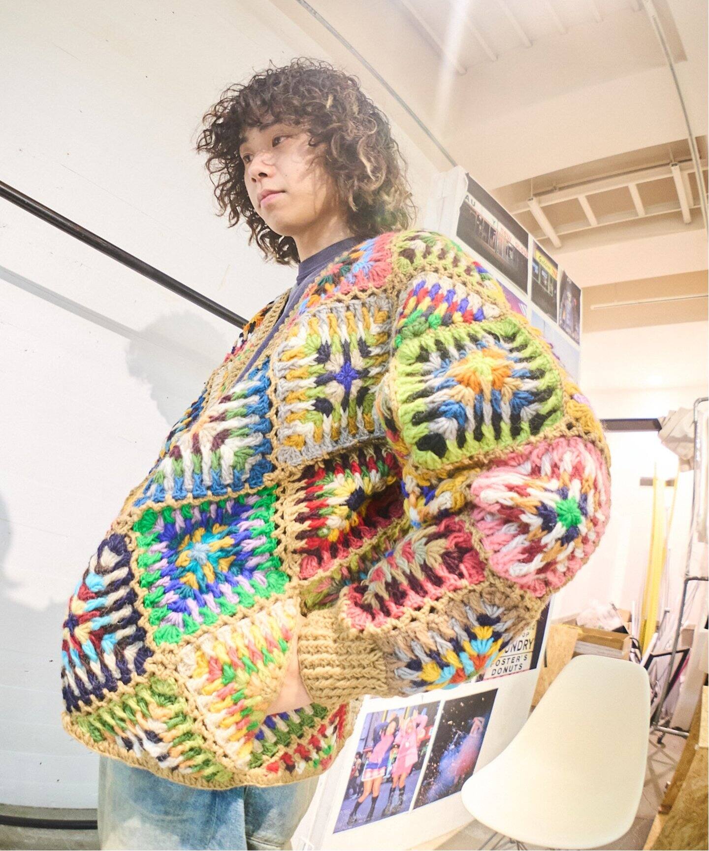 MacMahon Knitting Mills 】 +【Niche.】 Crochet Cardigan-Rhombus 