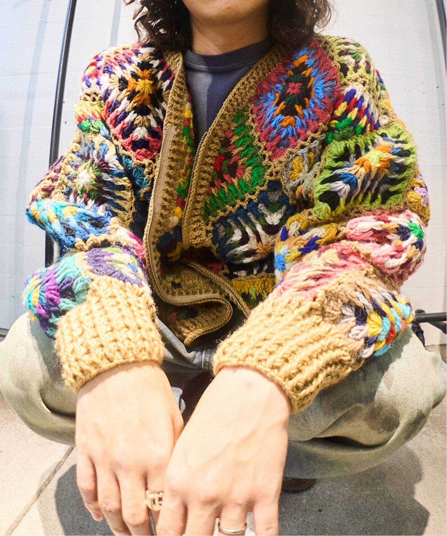 MacMahon Knitting Mills 】 +【Niche.】 Crochet Cardigan-Rhombus 