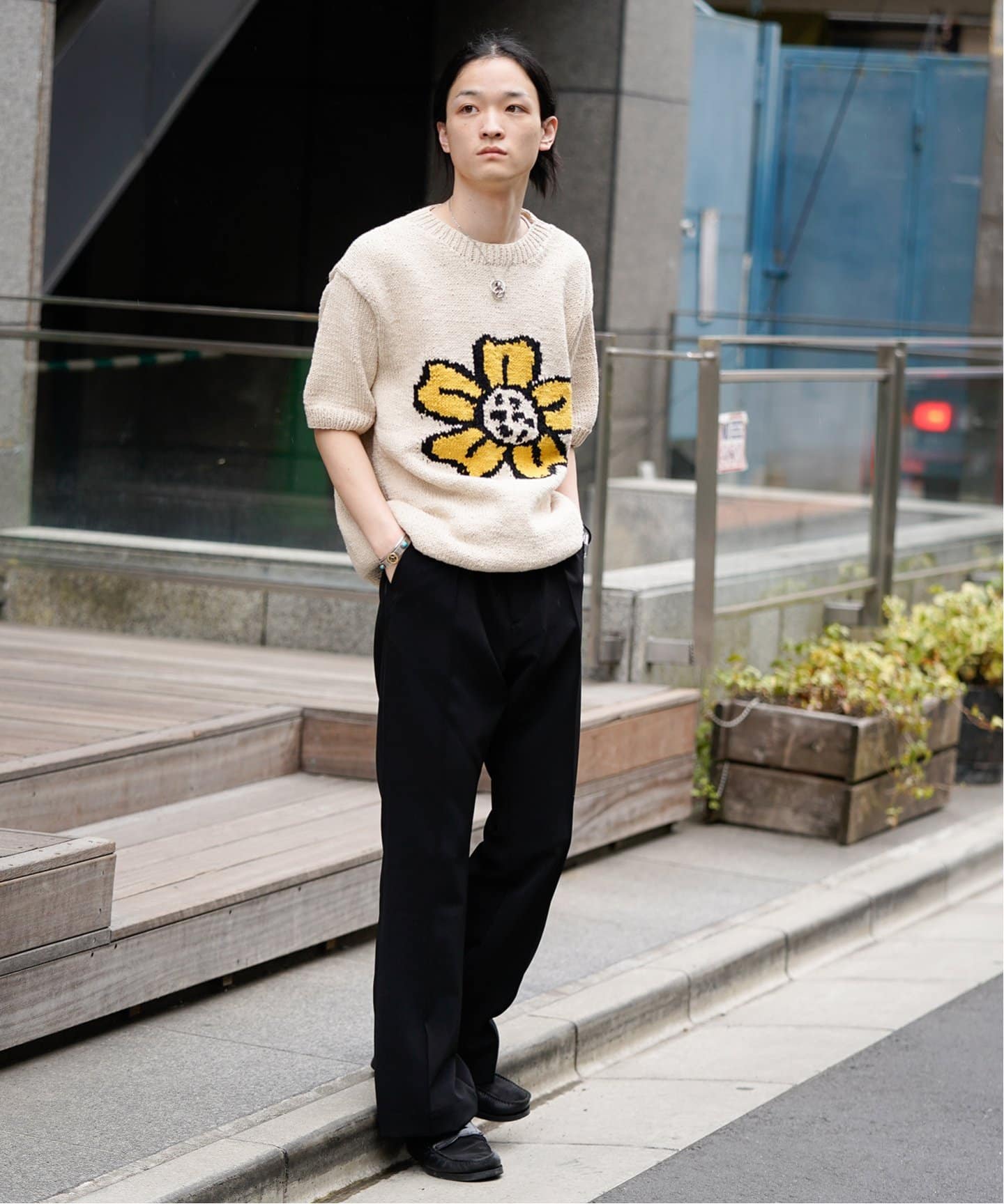 24ss マクマホンニッティングミルズ ピース＆フラワー ニットベスト 24ss マクマホンニッティングミルズ ピース＆フラワー ニットベスト