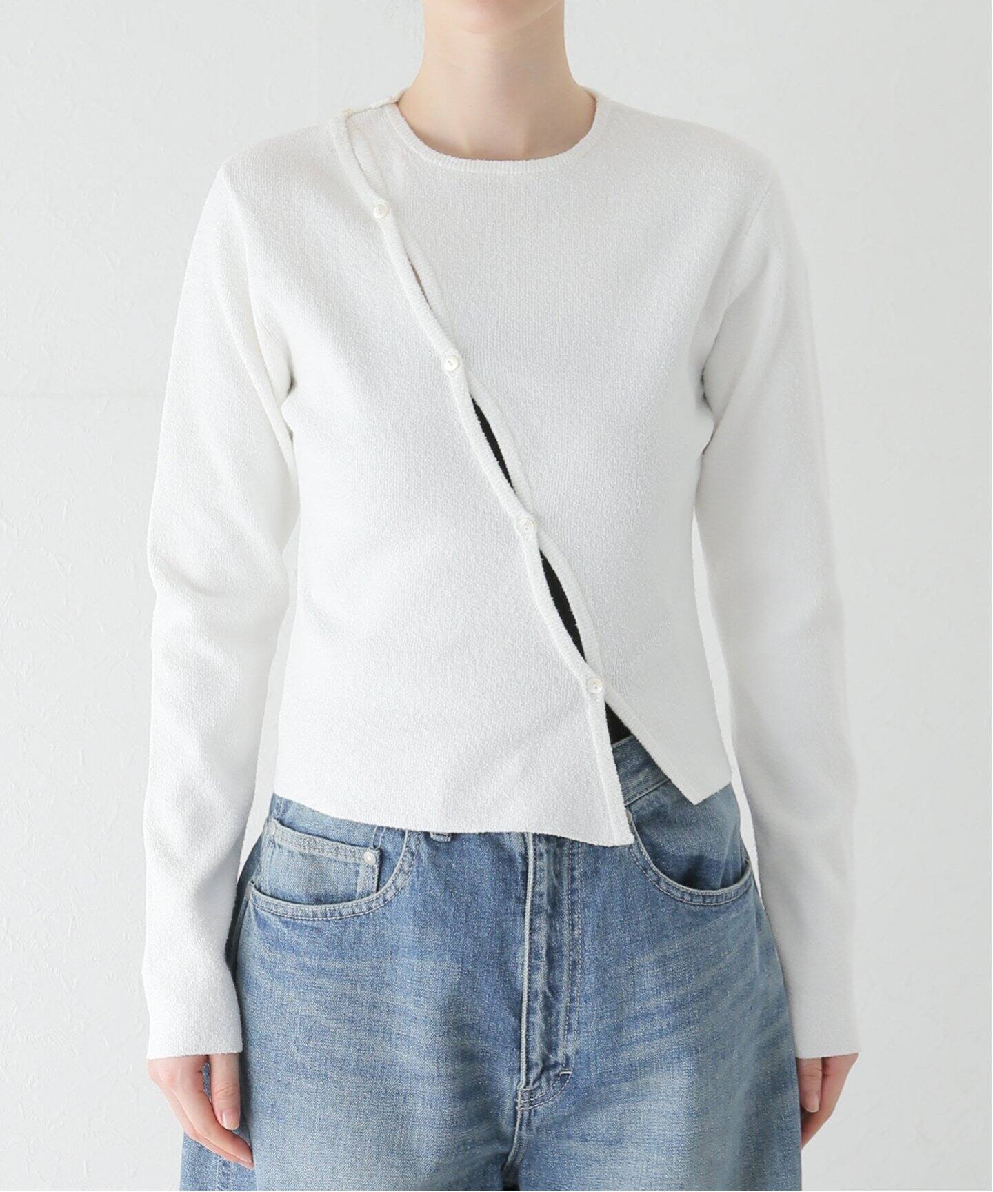 ミニブークレ アシンメトリーカーディガン（カーディガン）｜EDIT.FOR  