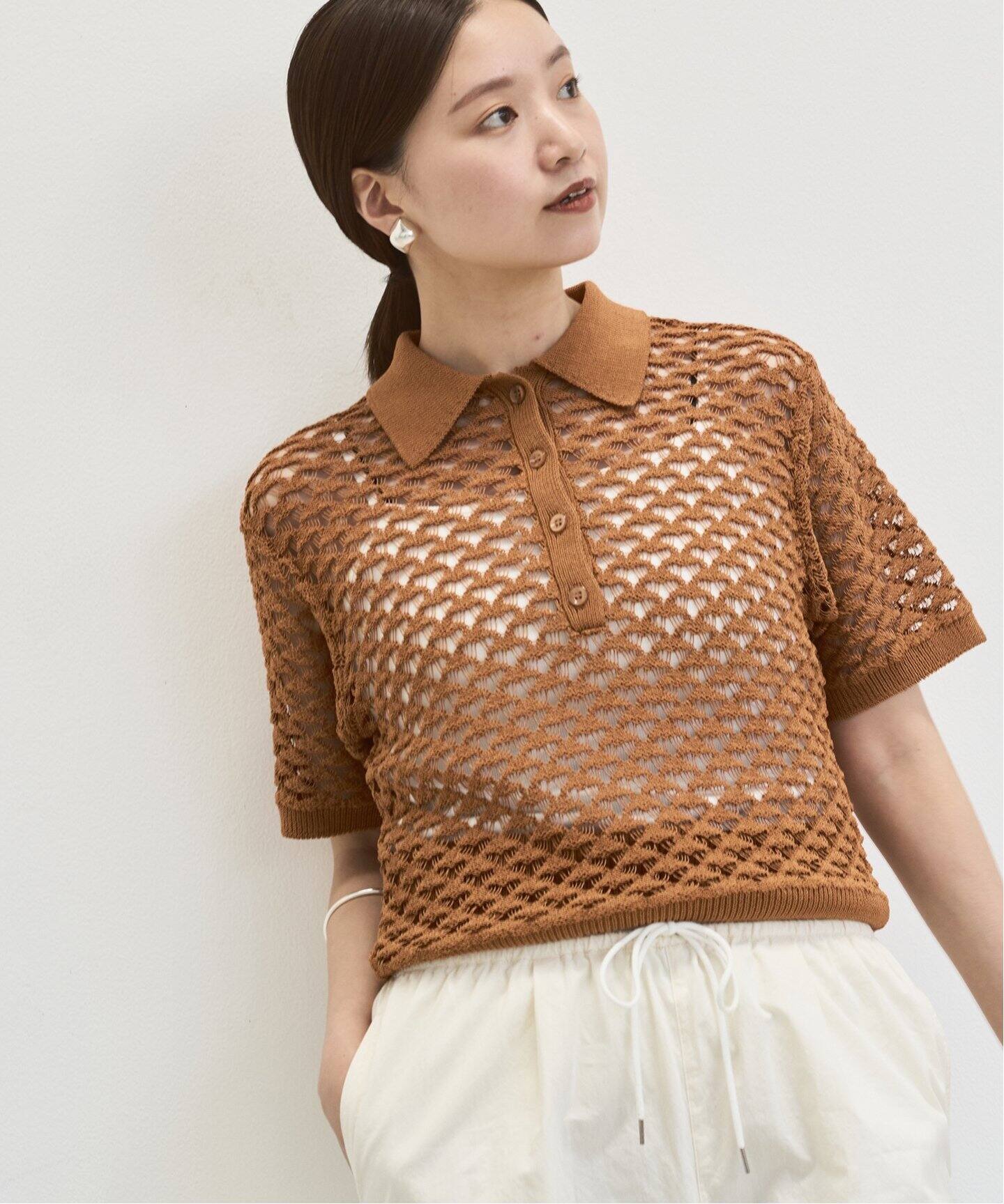 コードヤーンメッシュ襟付きプルオーバー（ニット／セーター）｜IENA  