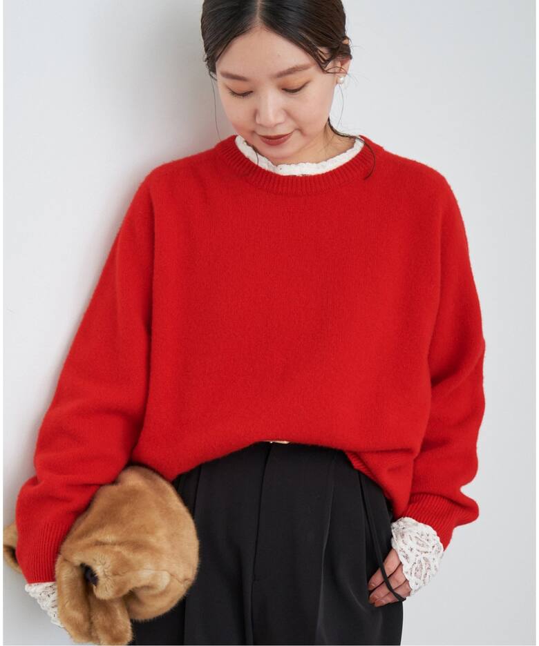 PGG】ローカルポリ クルーネックニット プルオーバー （手洗い可能  