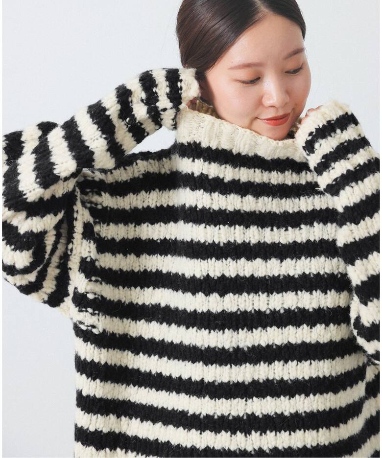 WEB限定/追加2》BLACK ハイネックボーダーニット（ニット／セーター  