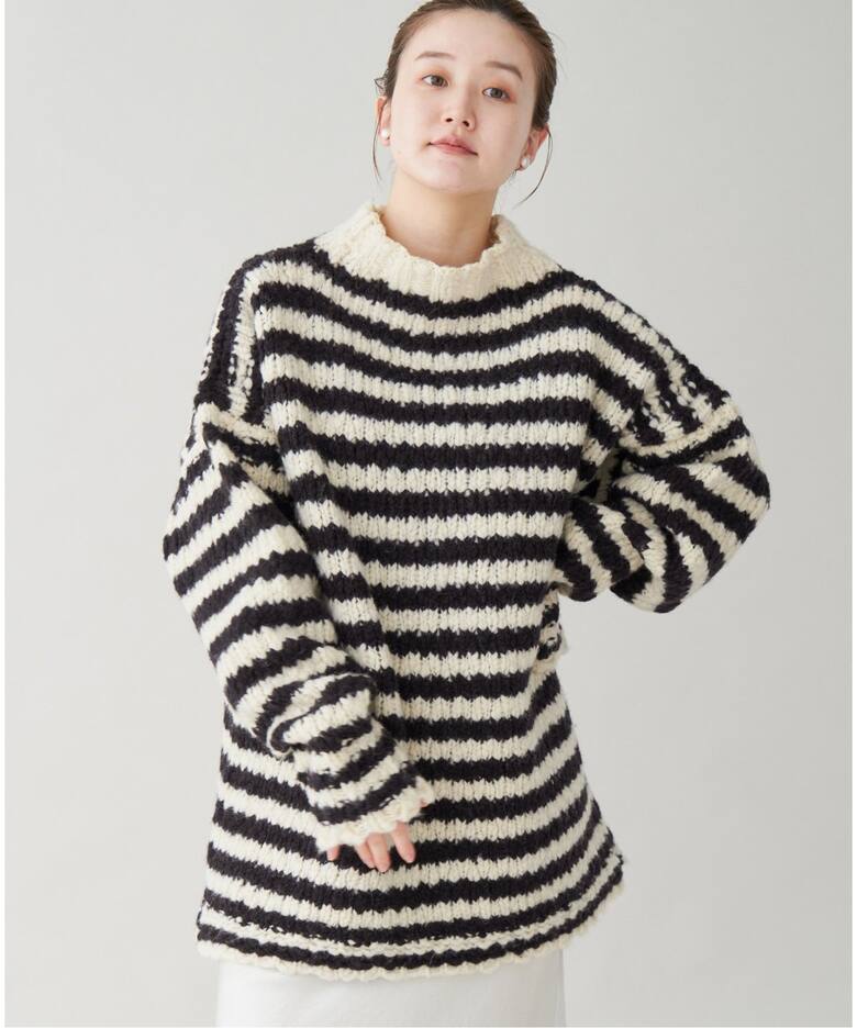 WEB限定/追加2》BLACK ハイネックボーダーニット（ニット／セーター  