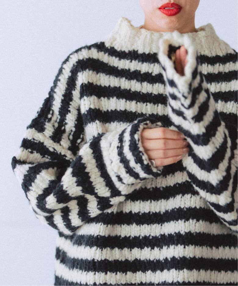 WEB限定/追加2》BLACK ハイネックボーダーニット（ニット／セーター  