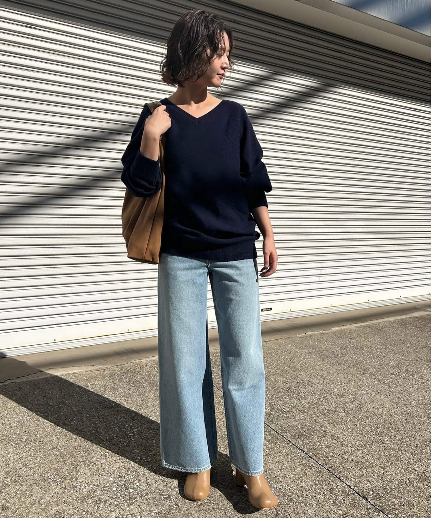   マッケンジー　イエナ購入　ネイビー　S ソフトラムナイロンVネックプルオーバー（ニット／セーター）｜SLOBE