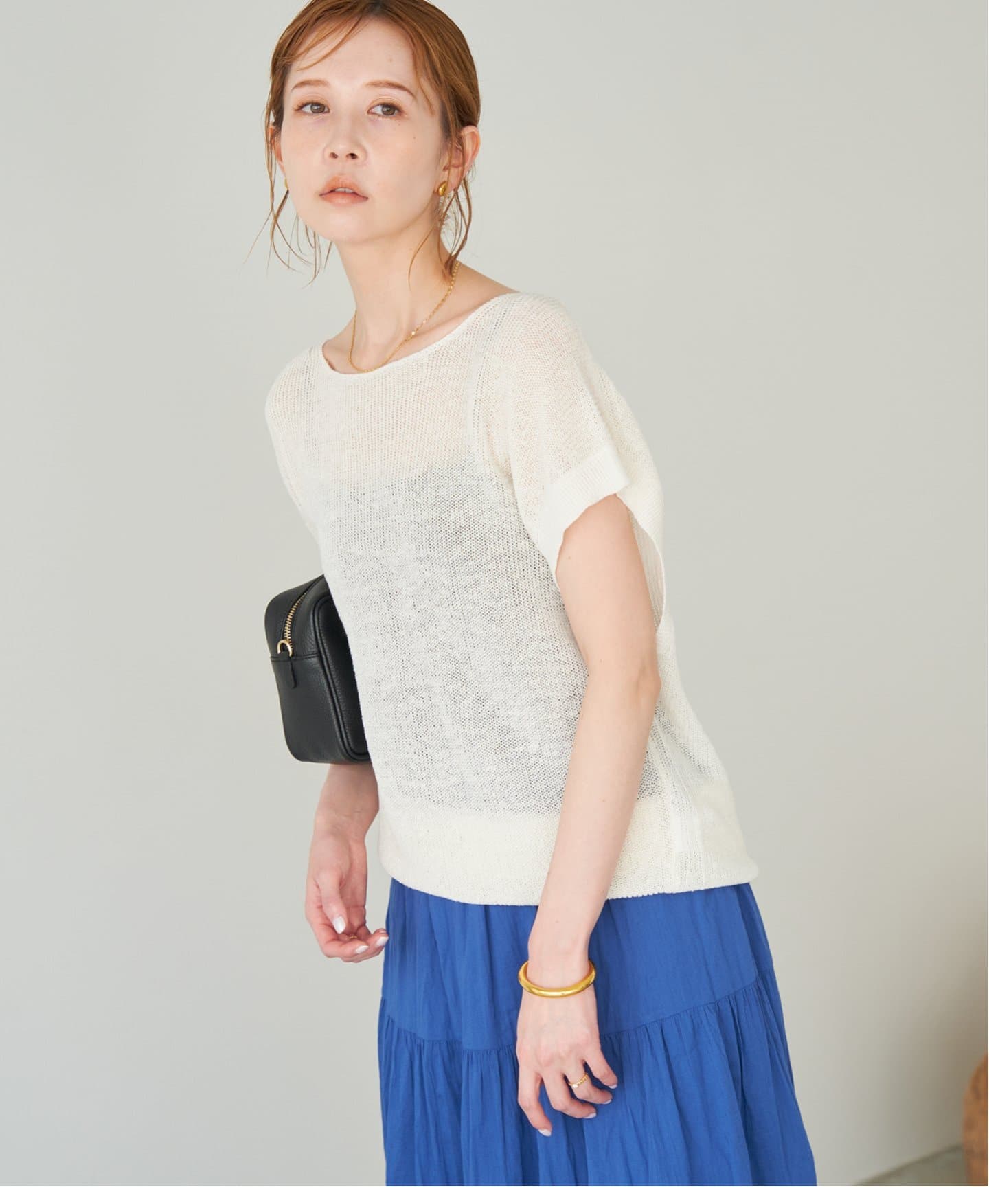 新品 SLOBE IENA リネン混フレンチスリーブニット ベージュ