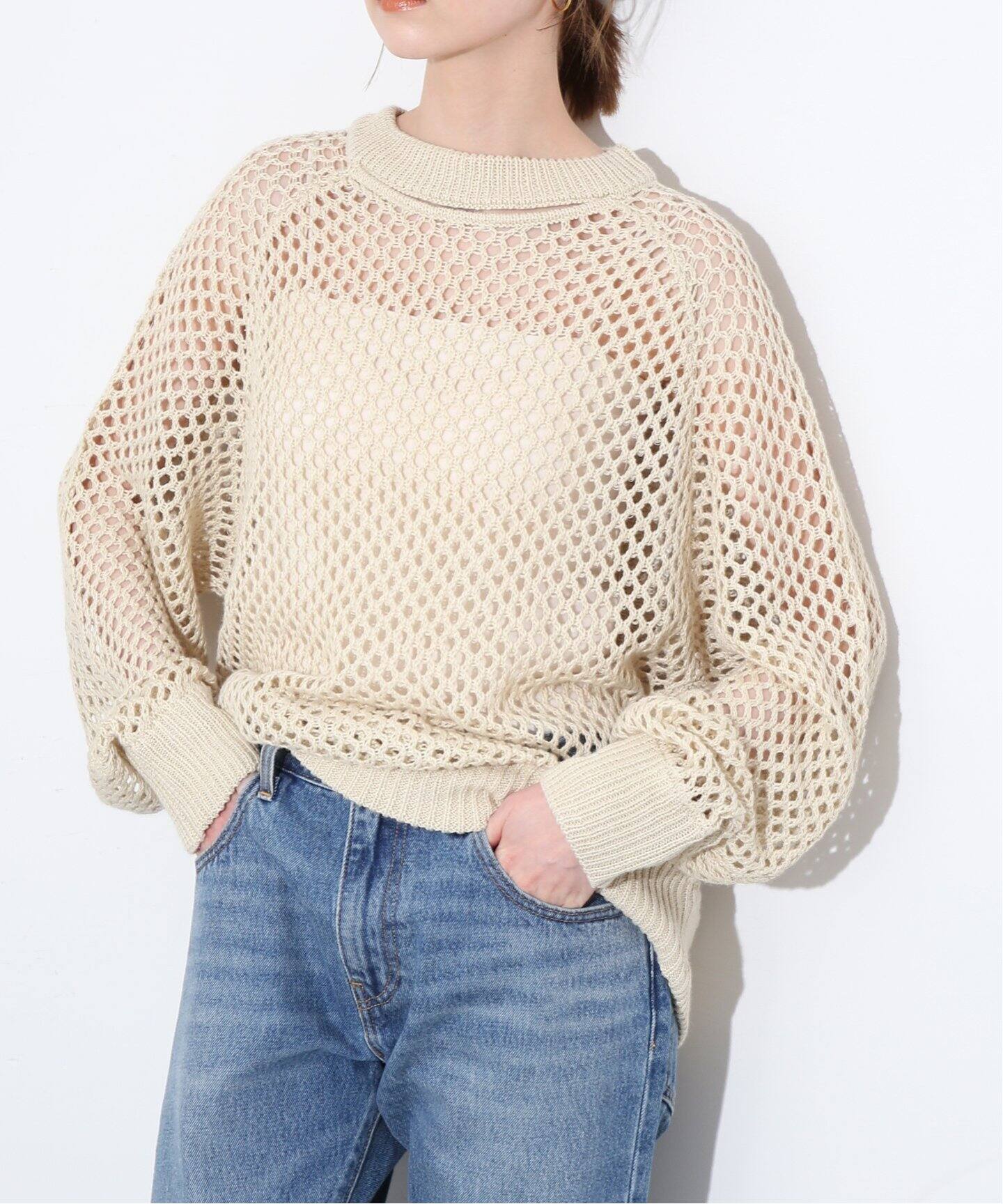 MANOF/マノフ】 MESH KNIT TOPS（ニット／セーター）｜SLOBE