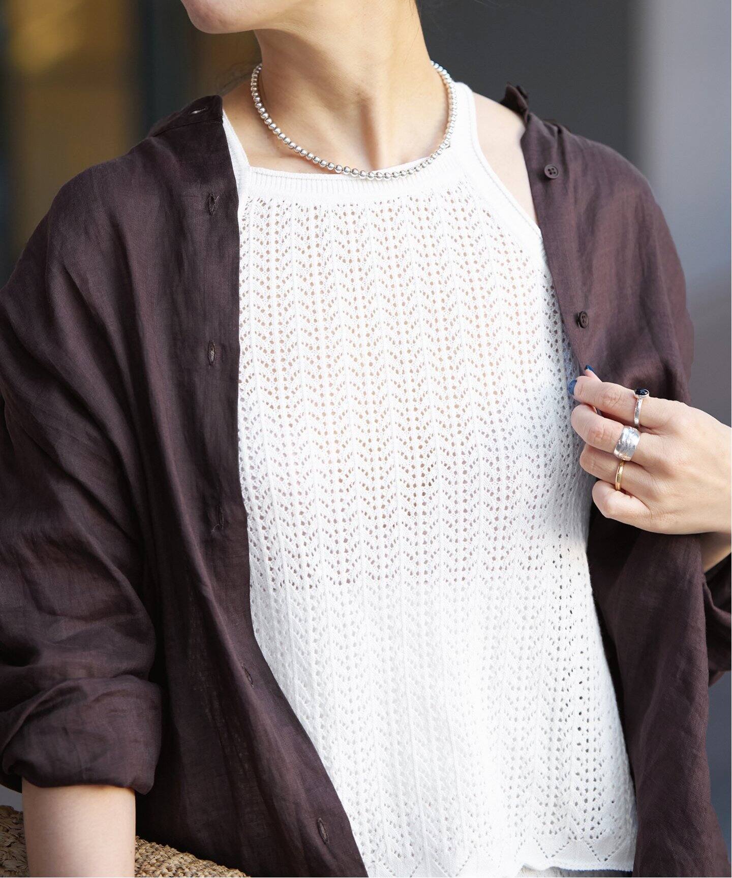 IENA LA BOUCLE リネンコットン透かし編みパフスリーブプルオーバー IENA LA BOUCLE リネンコットン透かし編みパフスリーブプル