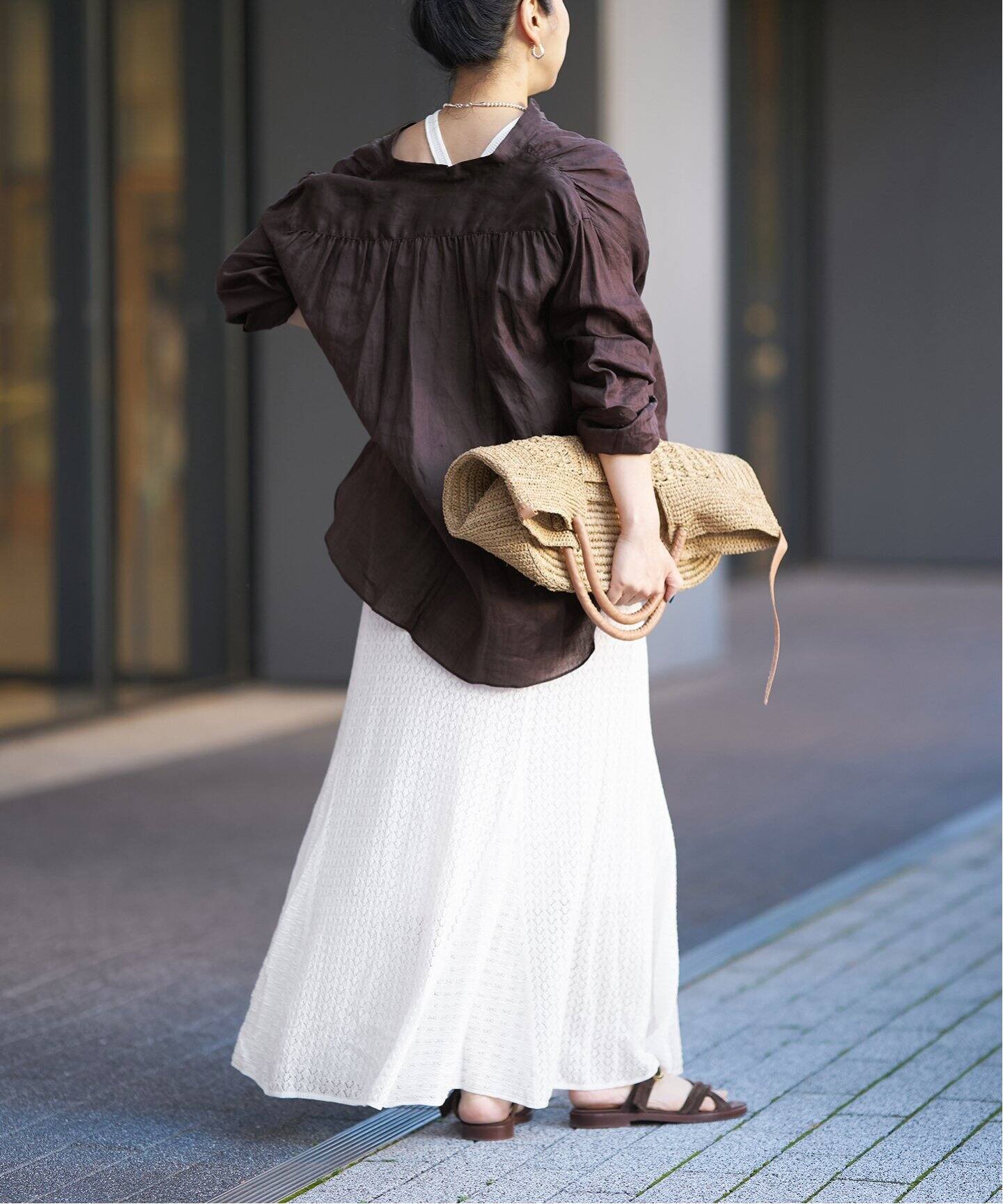 IENA LA BOUCLE リネンコットン透かし編みパネルスカート（ロング  