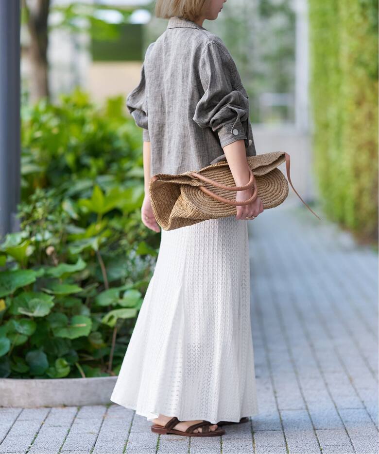 IENA LA BOUCLE リネンコットン透かし編みパネルスカート（ロング  