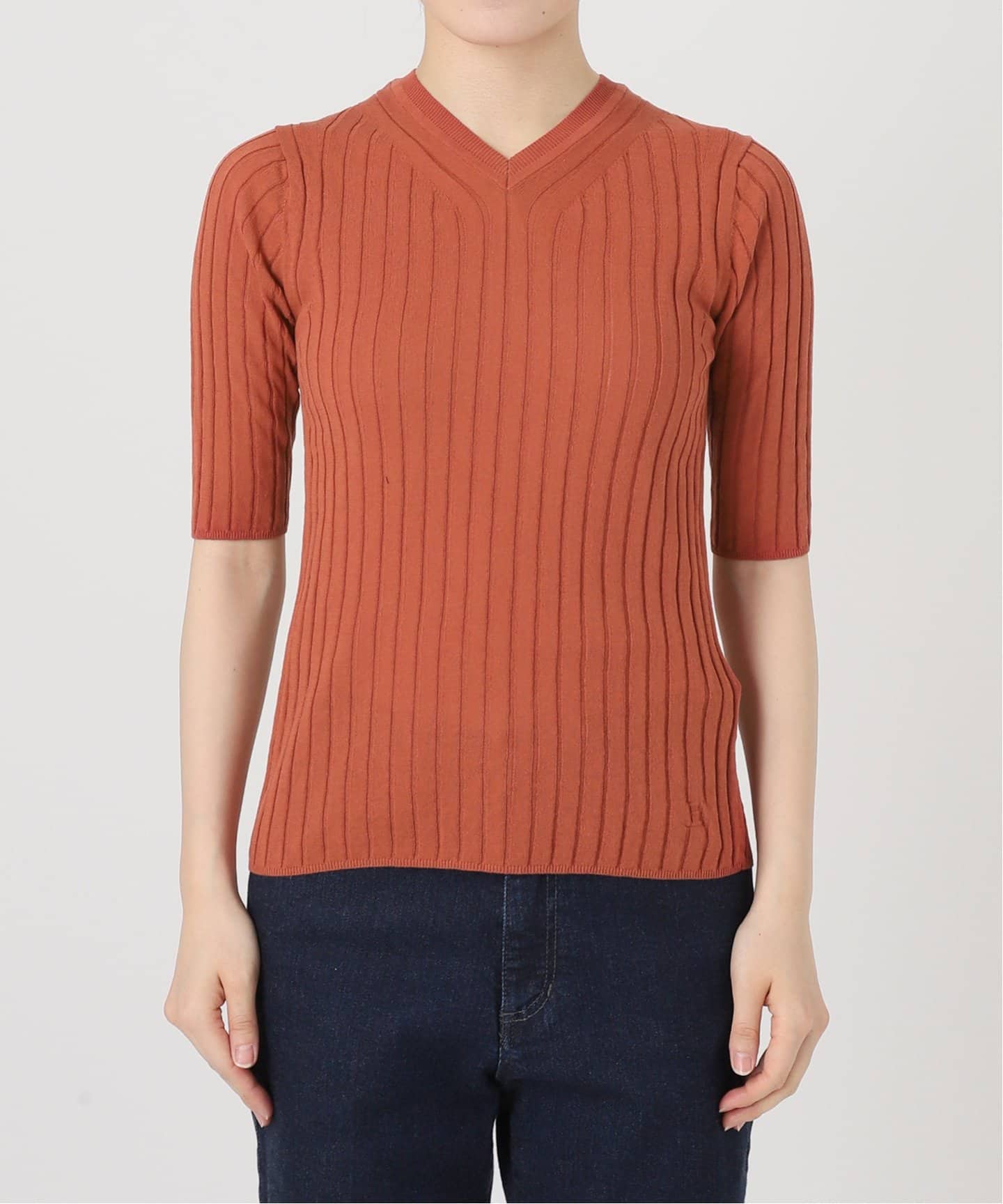 IENA LA BOUCLE KINGSTONE Vネックショートスリーブプルオーバー