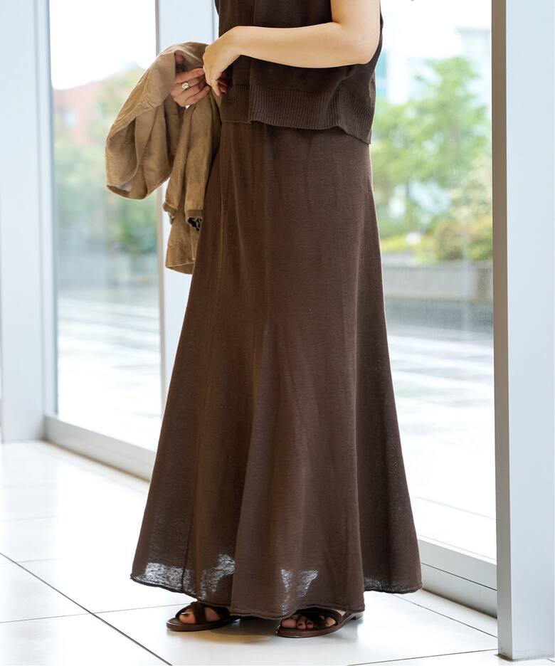 IENA LA BOUCLE LEUVEN リネンパネルスカート（ロング・マキシ丈  