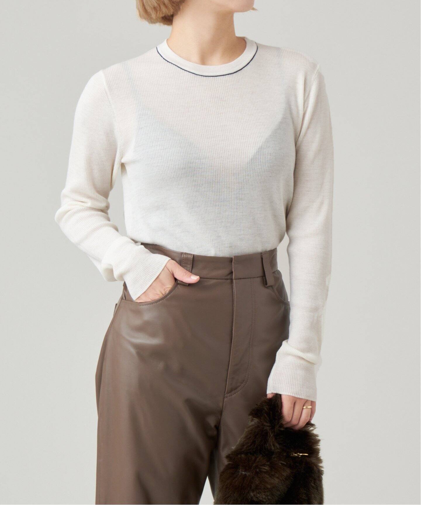 IENA LA BOUCLE 強撚ウールクルーネックプルオーバー（ニット  