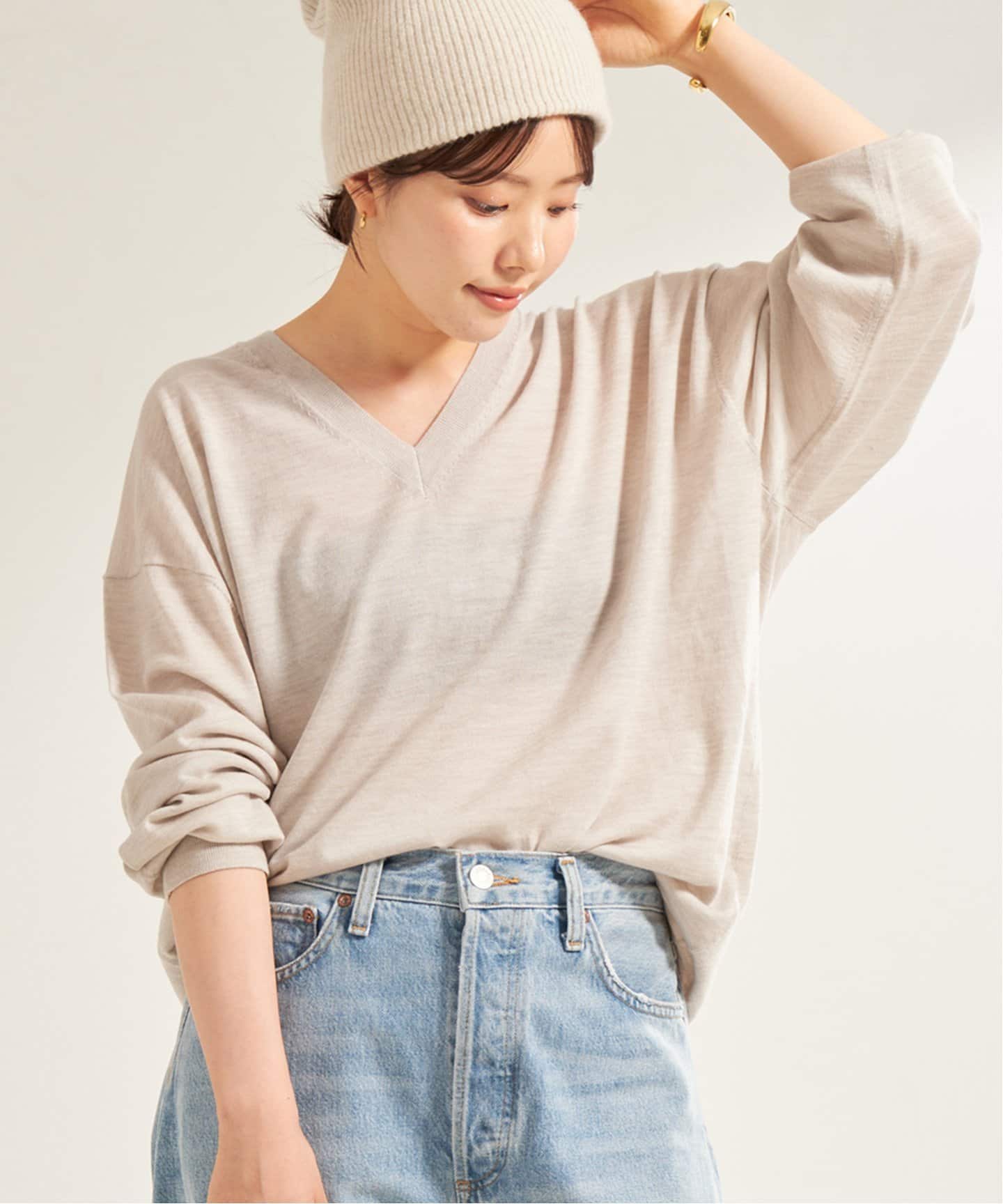 plage Fine Gauge V ニット ベージュ 追加》Fine Gauge V ニット（ニット／セーター）｜Plage