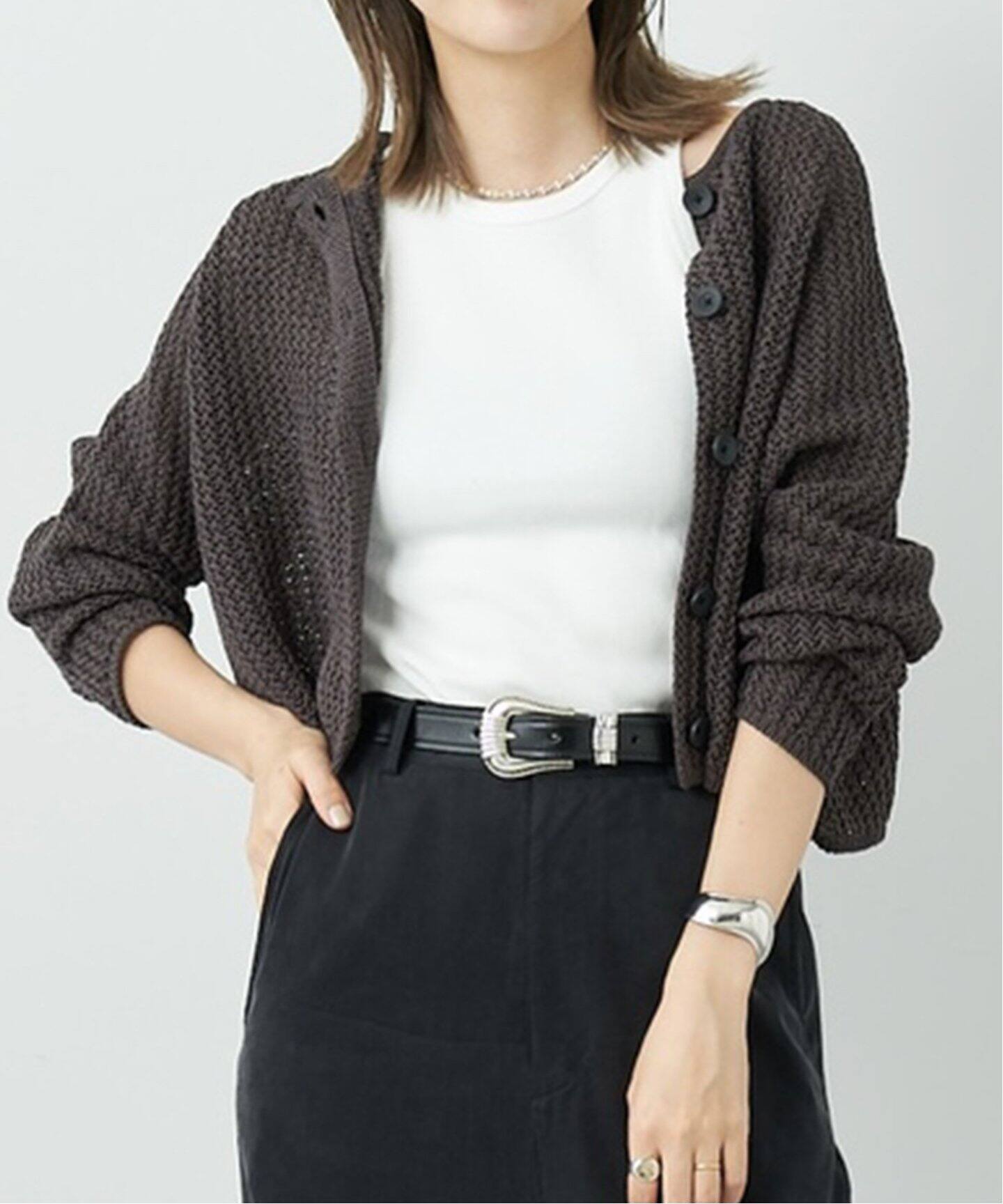 WEB限定追加》Tape Yarn Cropped カーディガン（カーディガン）｜Plage  