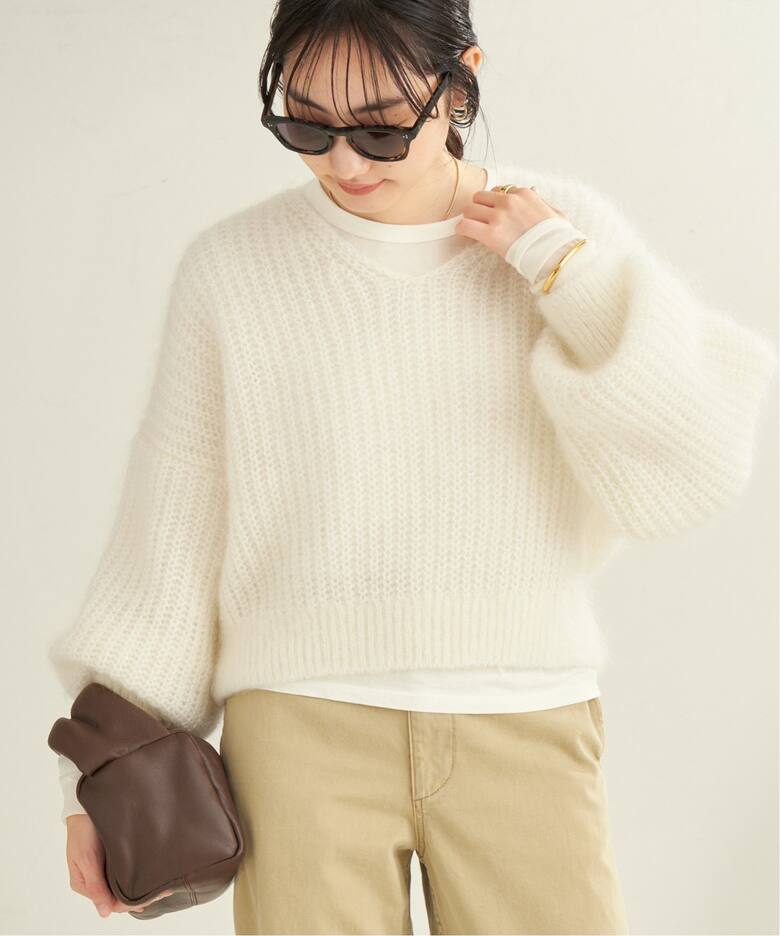 キッドモヘヤMix カタアゼ Vネック プルオーバー（ニット／セーター  