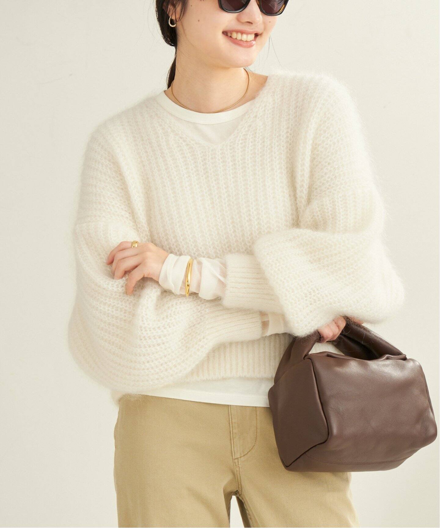 キッドモヘヤMix カタアゼ Vネック プルオーバー（ニット／セーター  