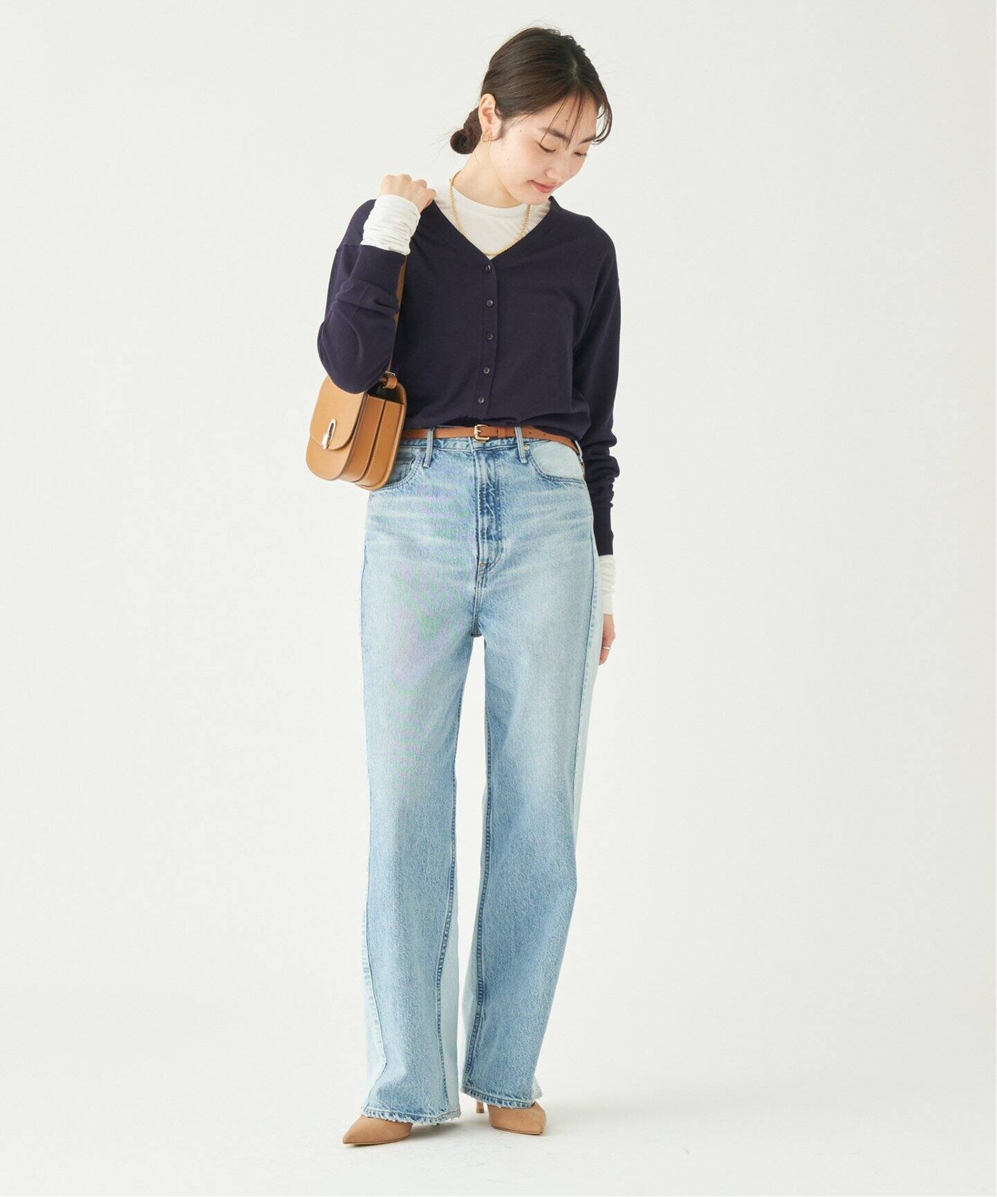 【新品未使用】Plage　PLAIN Vネック カーディガン　シルク混　ネイビー PLAIN Vネック カーディガン（カーディガン）｜Plage