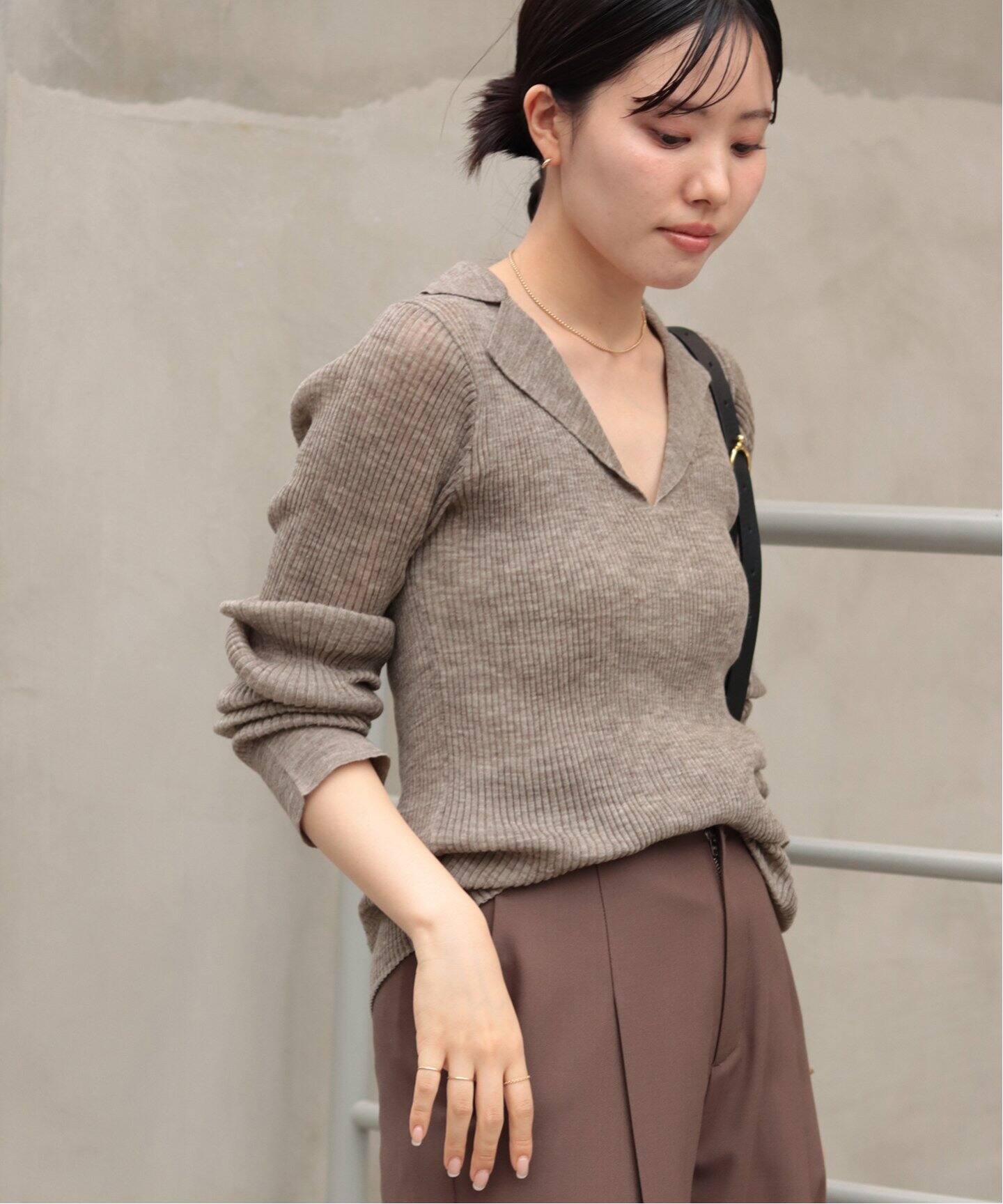 Plage TAILOR COLLAR RIB プルオーバー　ブラウン WEB限定追加》TAILOR COLLAR RIB プルオーバー（ニット