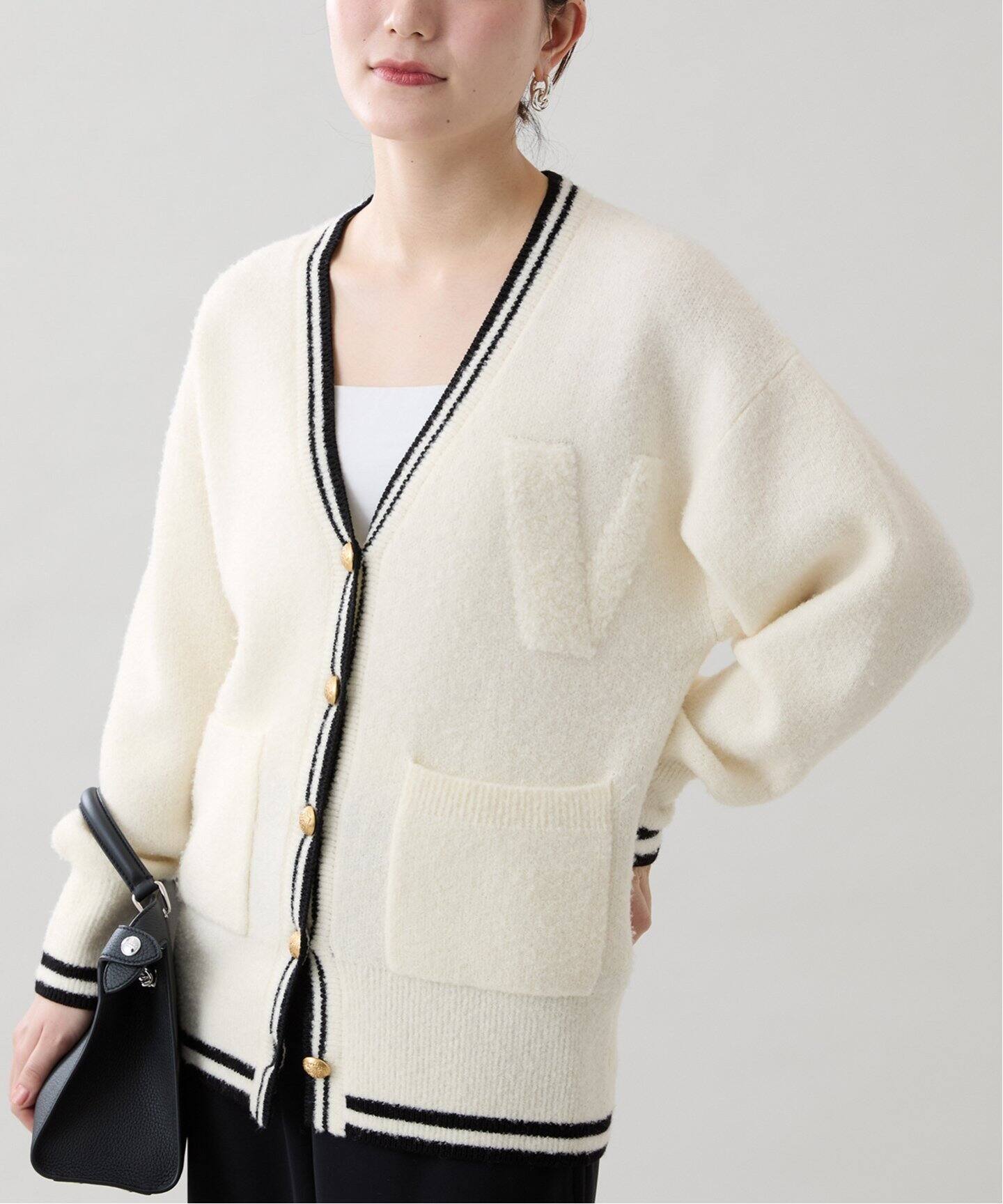 ウールブレンドパイルロゴカレッジカーディガン（カーディガン  