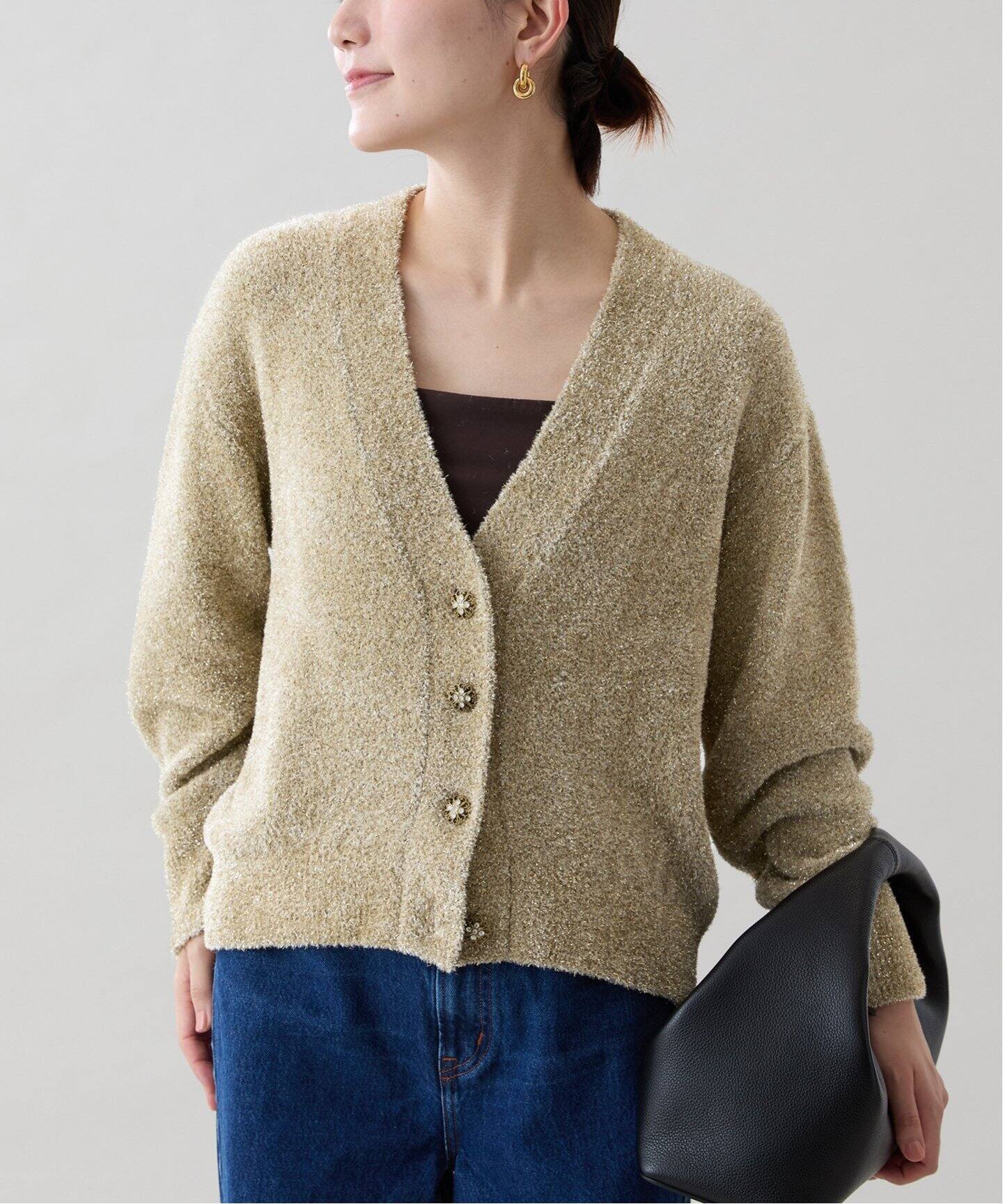 Goldフェザービジューボタンカーデ（カーディガン）｜VERMEIL par iena  