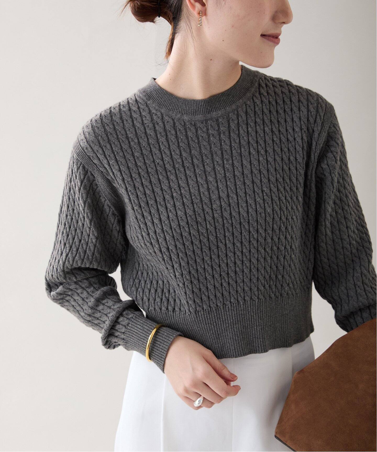 コットンカシミヤフルケーブルプルオーバー（ニット／セーター